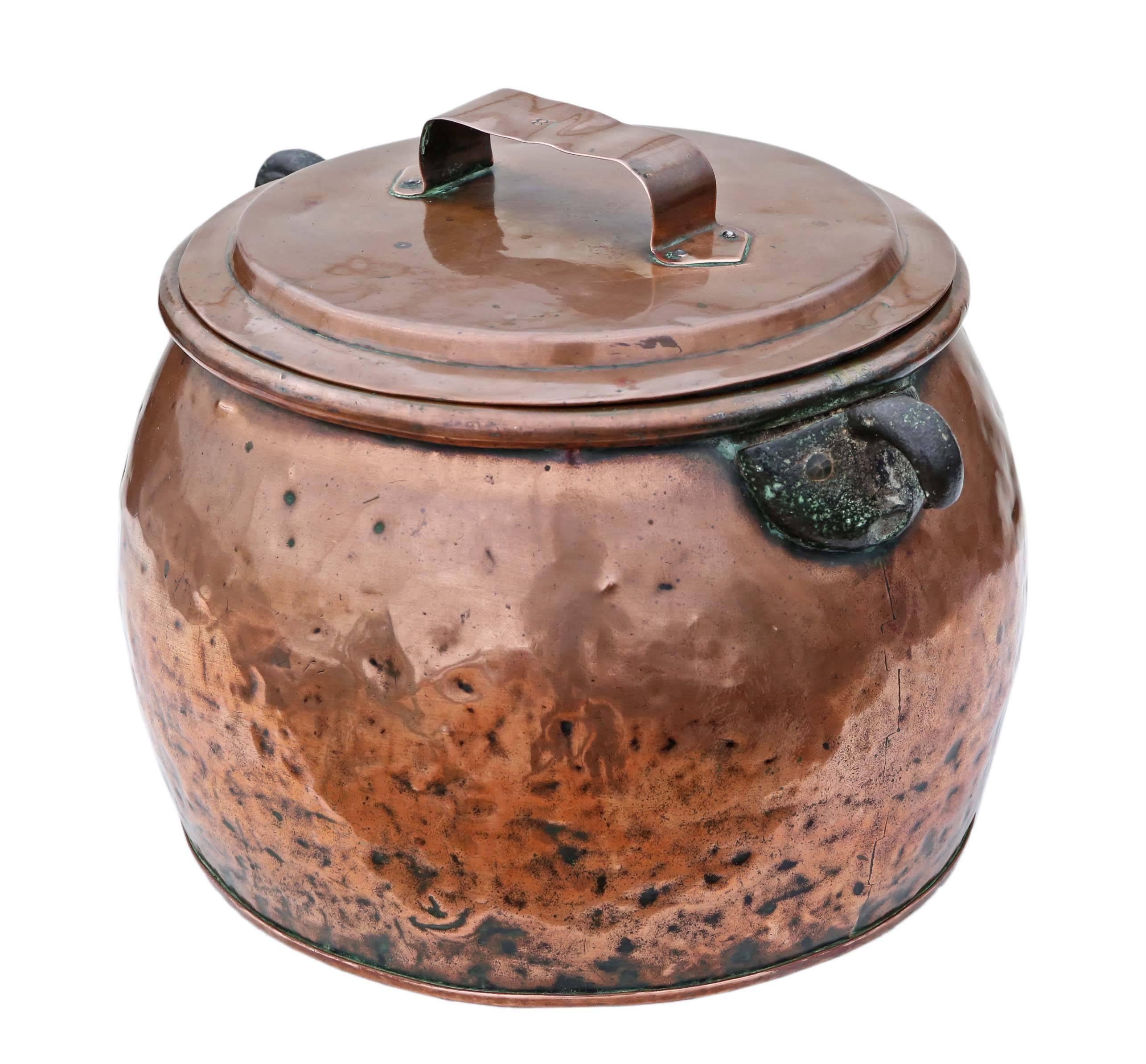 British Antique Large Victorian Copper Cook Pot Pan Planter For Sale