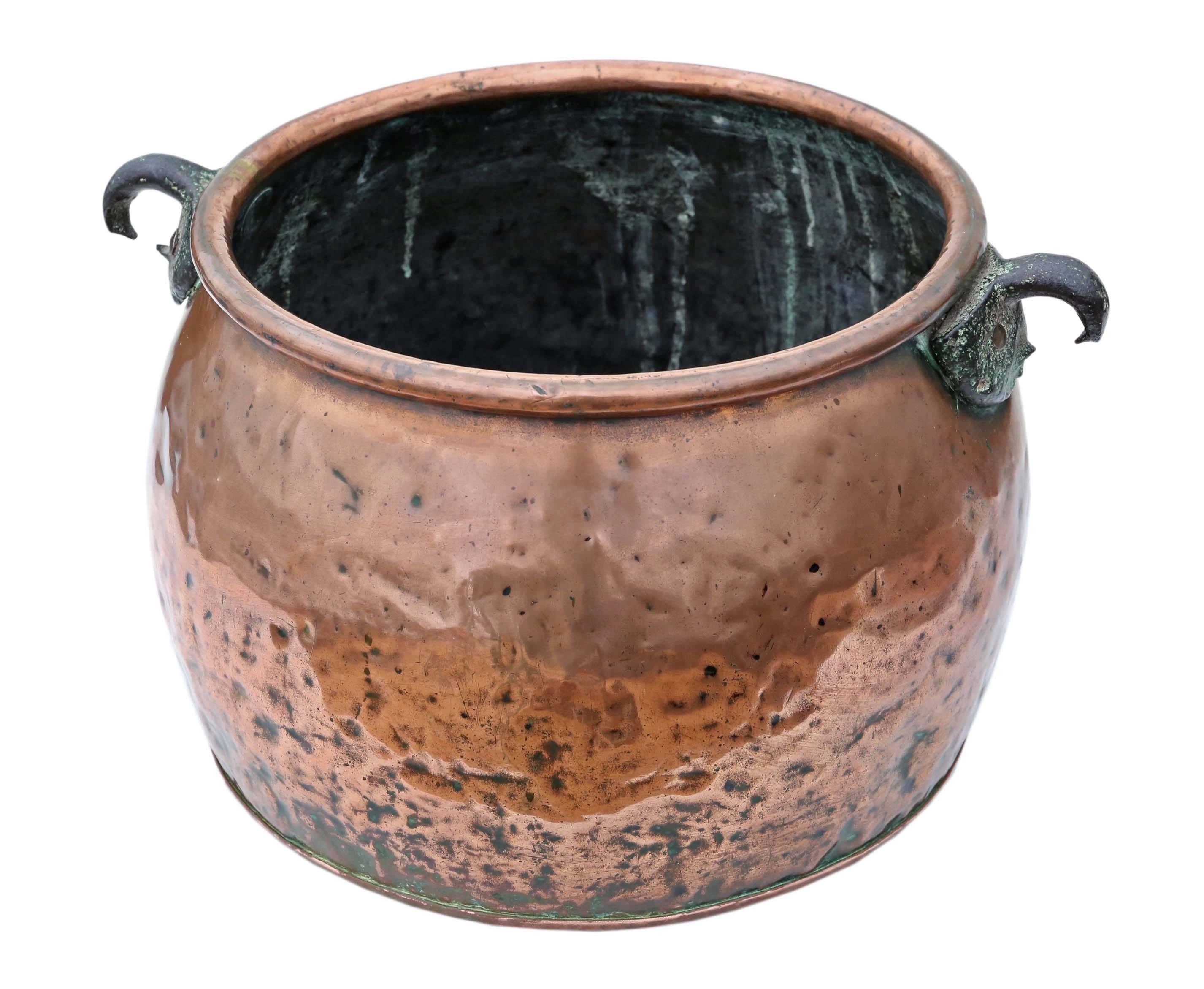 Antique Large Victorian Copper Cook Pot Pan Planter In Good Condition For Sale In Wisbech, Walton Wisbech