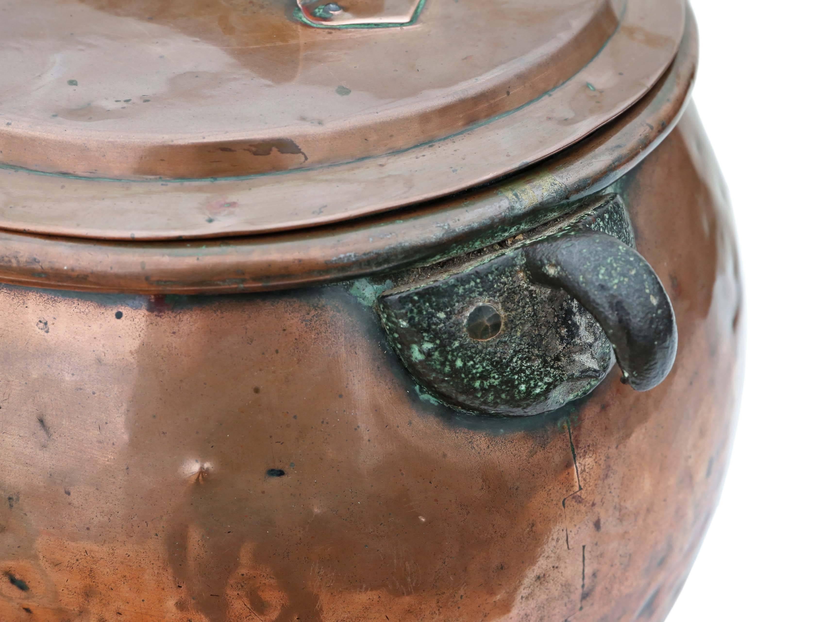 Antique Large Victorian Copper Cook Pot Pan Planter For Sale 2