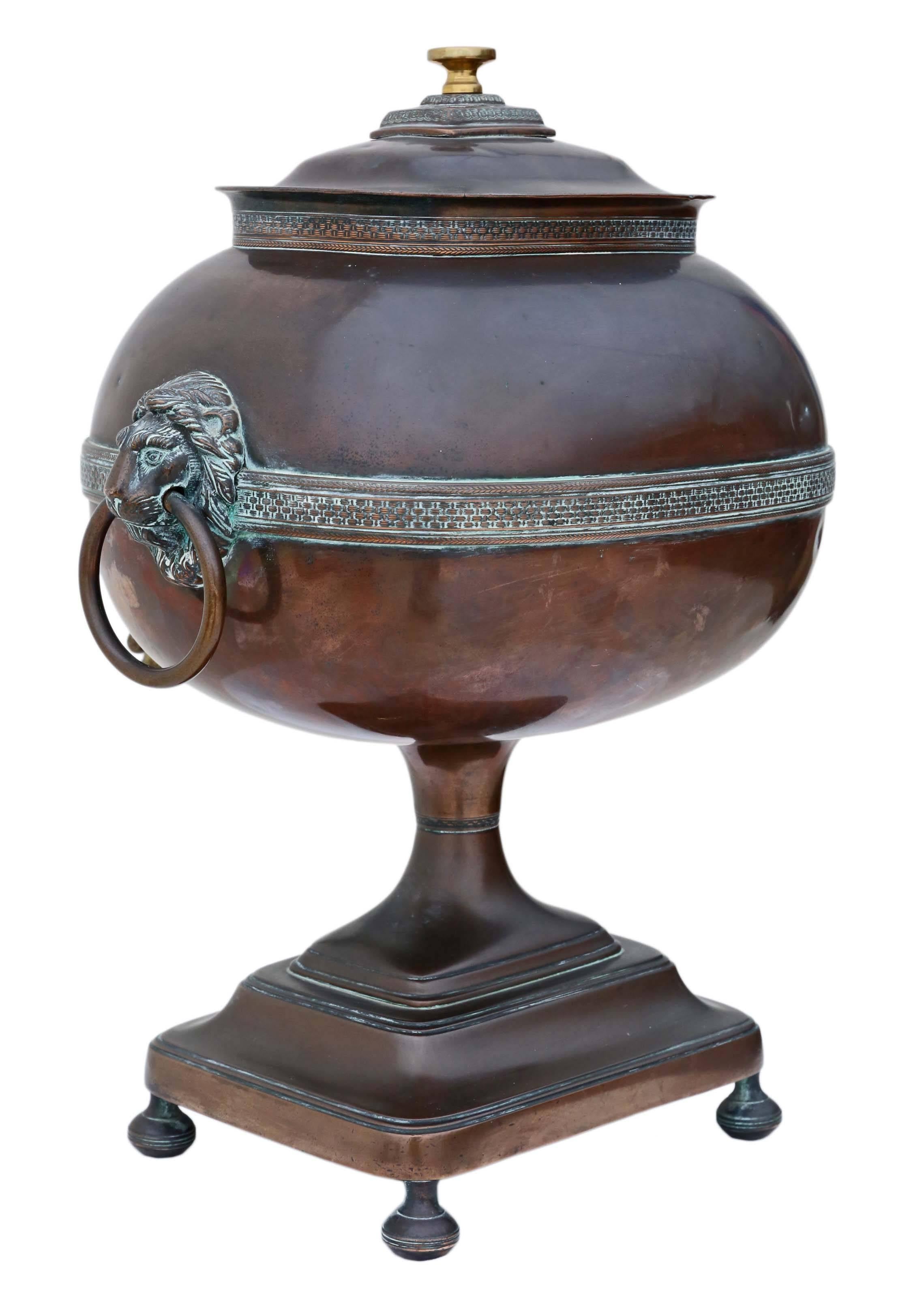 19th Century Antique Regency Copper Brass Samovar Tea Urn Pot Brass Bronze Vase For Sale