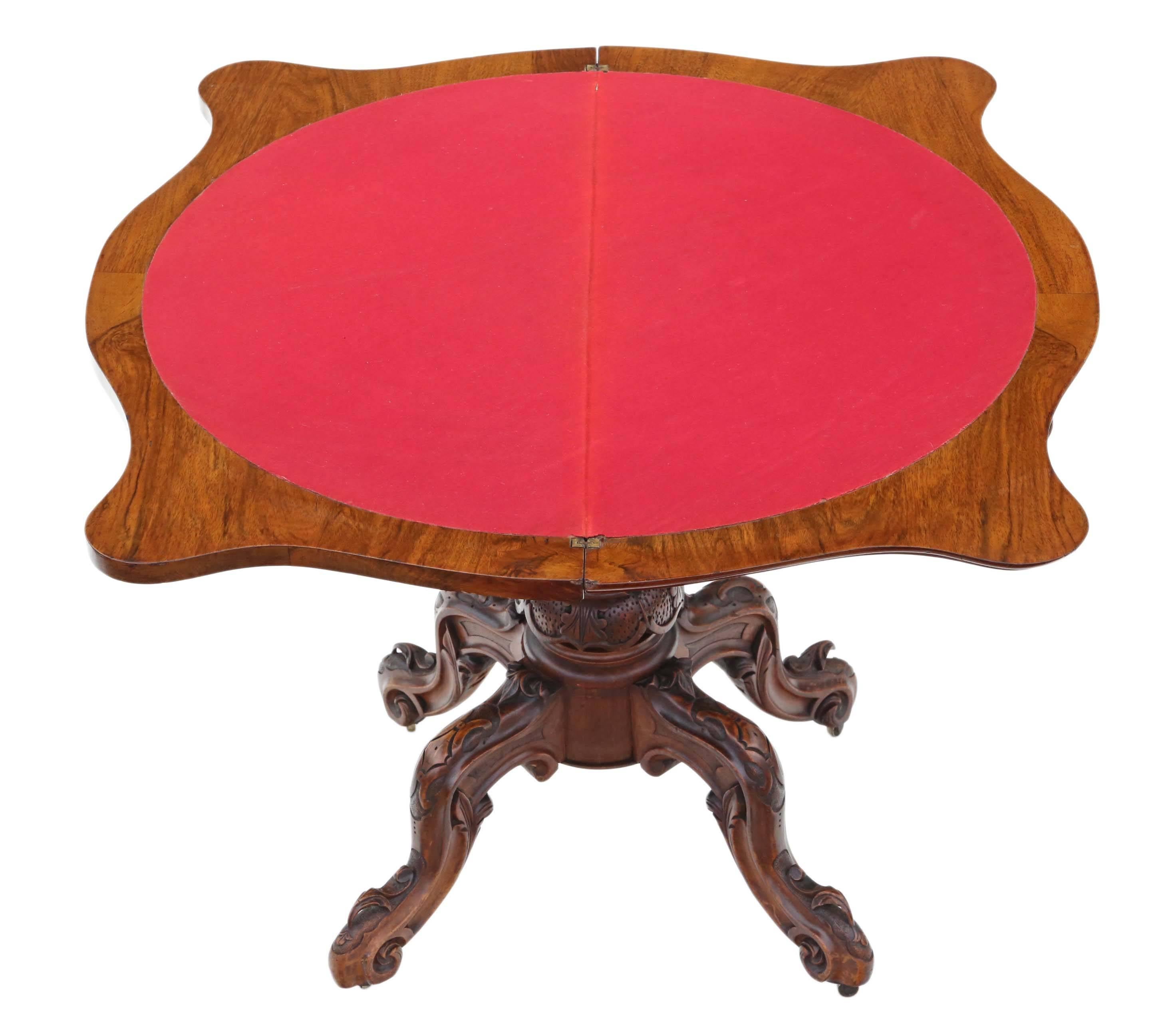 Antique Quality Victorian circa 1870 Burr Walnut Serpentine Folding Card Table For Sale 2