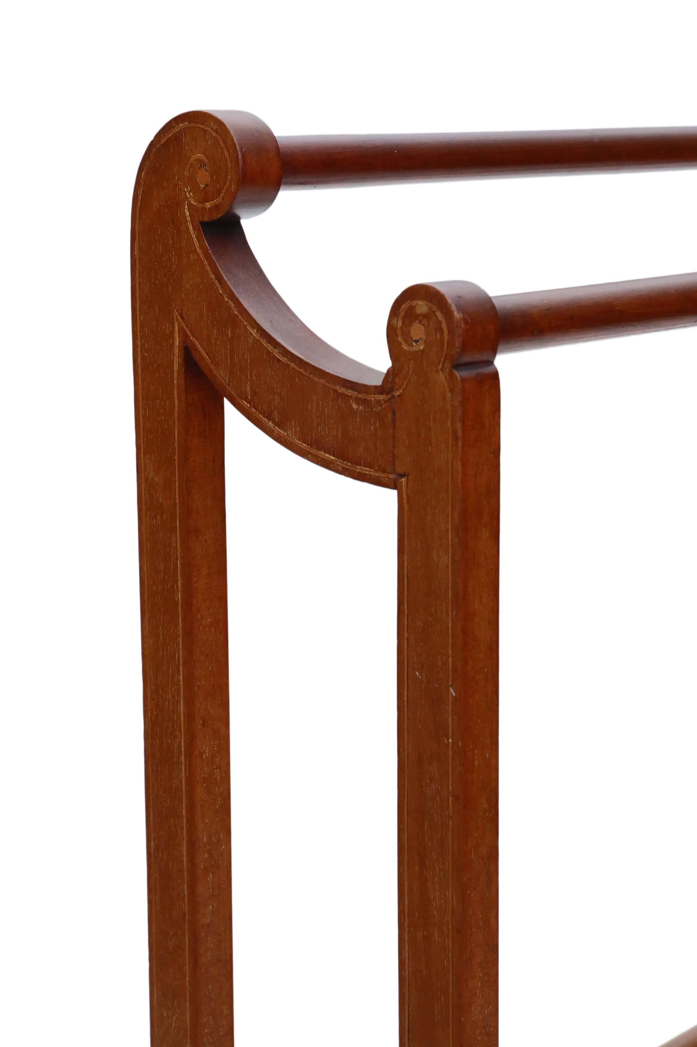 20th Century Antique Quality Edwardian Inlaid Mahogany Towel Rail Stand For Sale