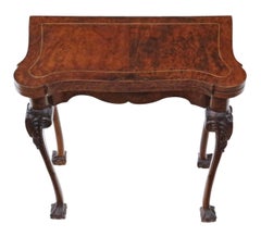 Antique Georgian Revival circa 1920 Burr Walnut Folding Card or Tea Table