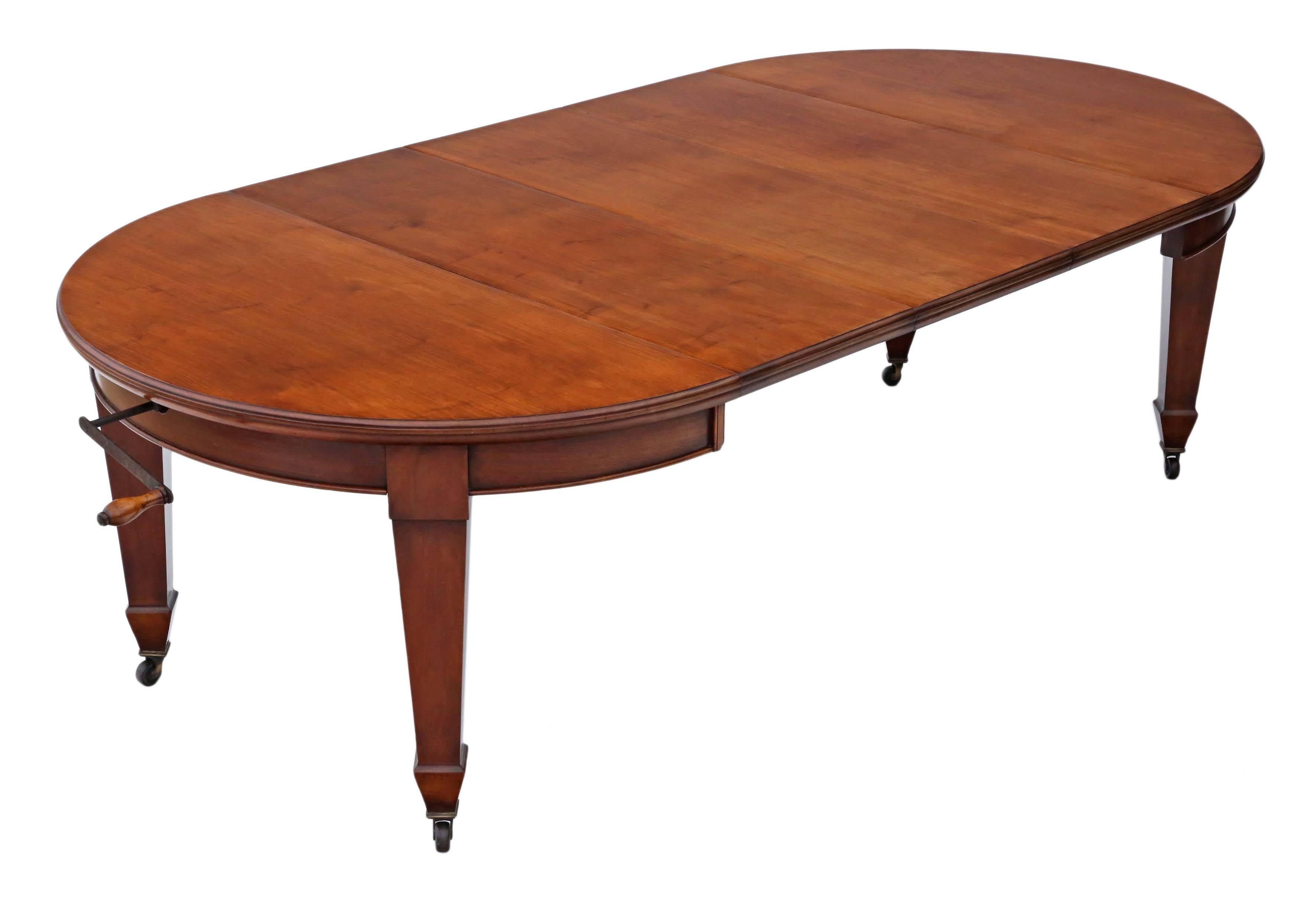 Antique quality late Victorian, circa 1900, mahogany wind out extending 'D end' dining table measures ~8' x 4'.

Solid and strong, with no loose joints and the mechanism works well. Attractive substantial legs with large period brass and ceramic