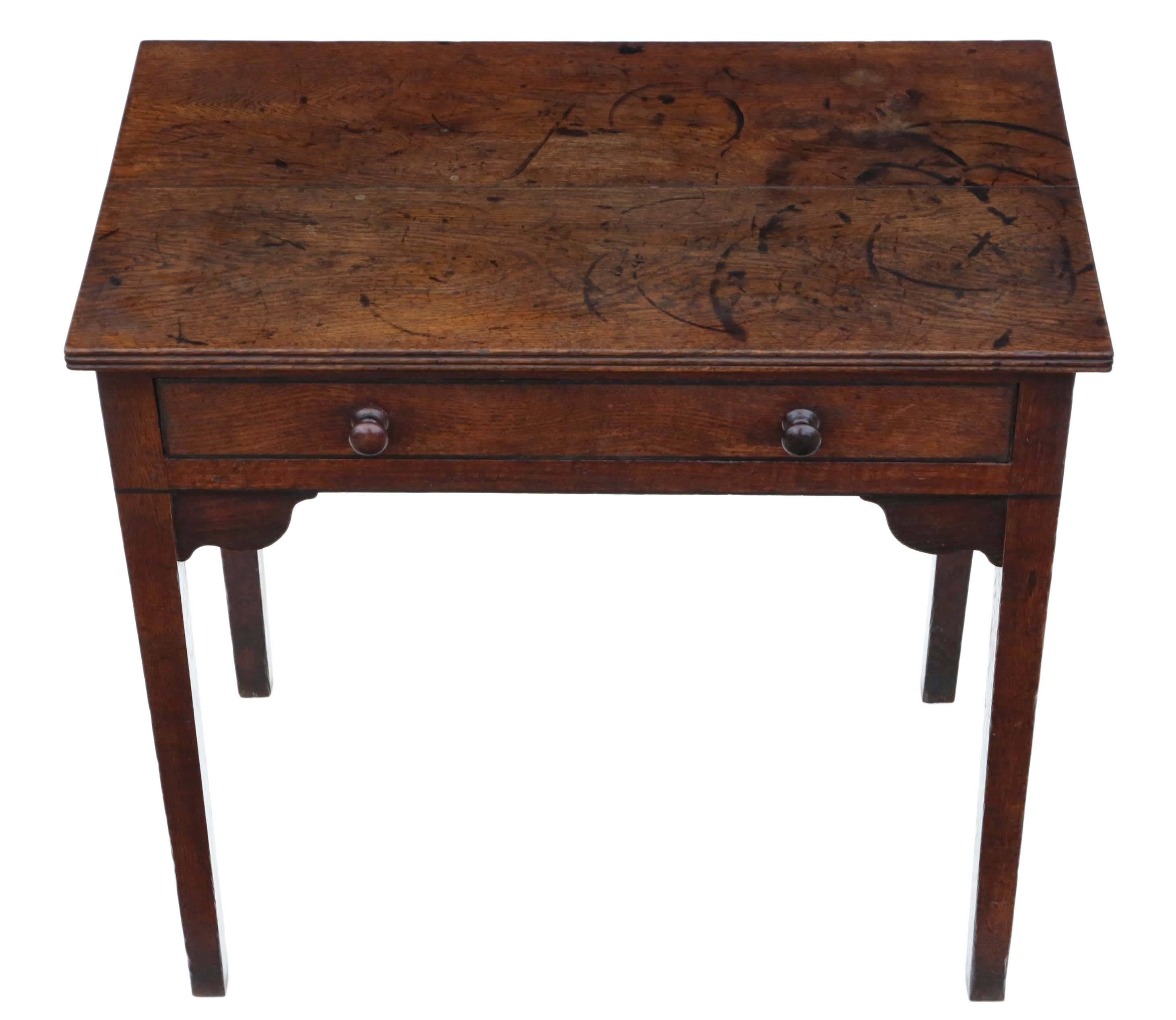 Antique Georgian Oak Desk Writing Side Table, circa 1800 In Good Condition For Sale In Wisbech, Walton Wisbech