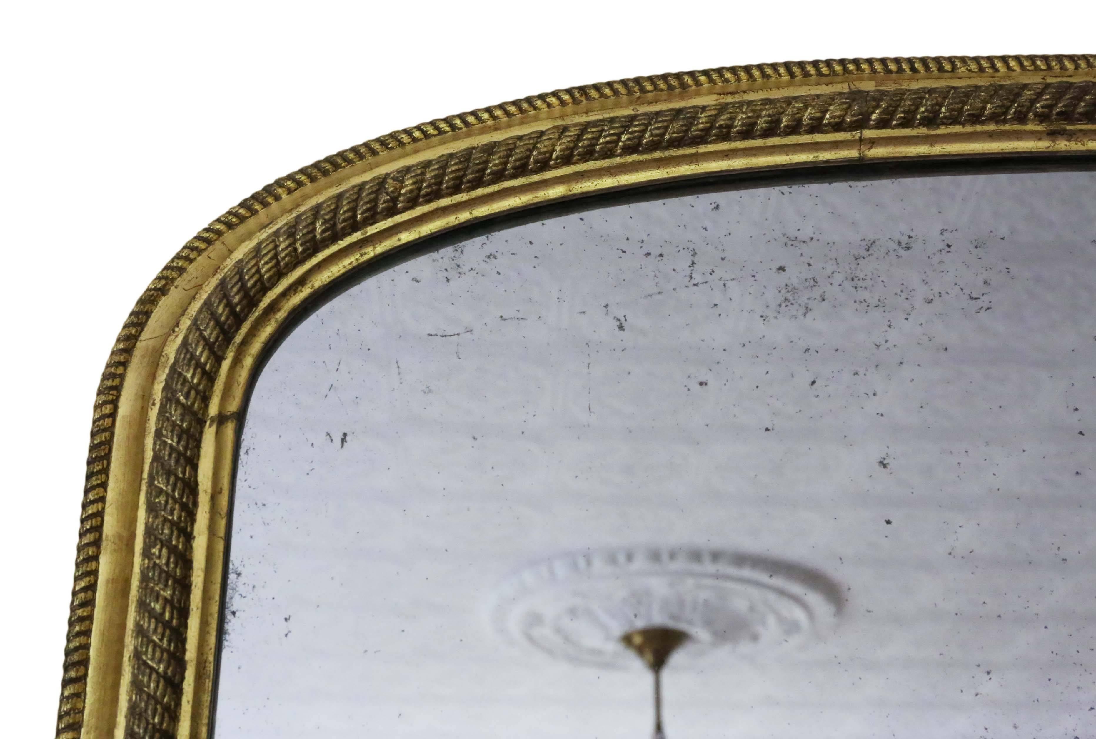 Giltwood Antique Large Victorian Gilt Wall Mirror Overmantle, circa 1870 For Sale