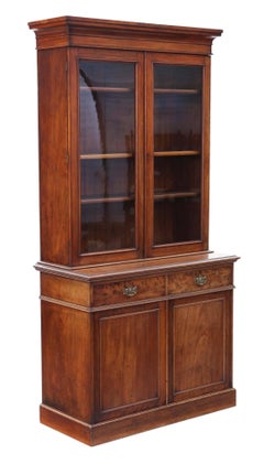 Antique Tall Victorian Mahogany Glazed Bookcase Cupboard Display Cabinet