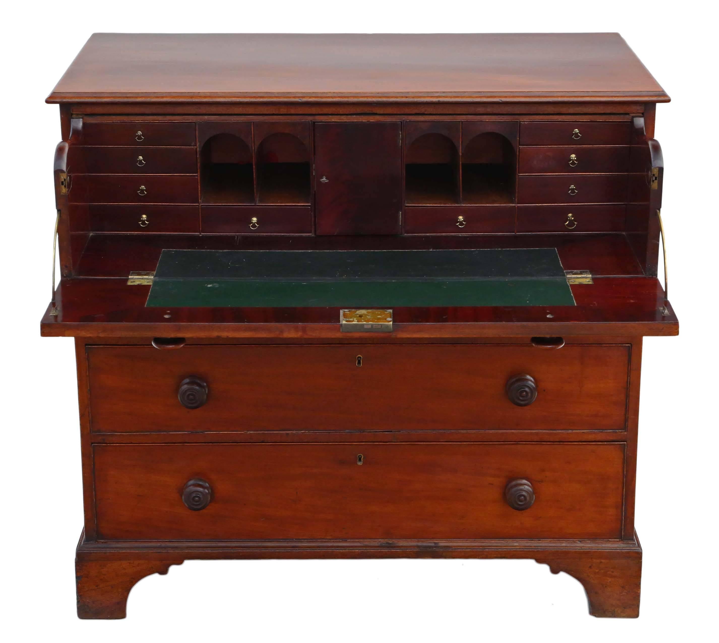 Antique Georgian Mahogany Secretaire Desk Writing Table Chest of Drawers In Good Condition For Sale In Wisbech, Walton Wisbech