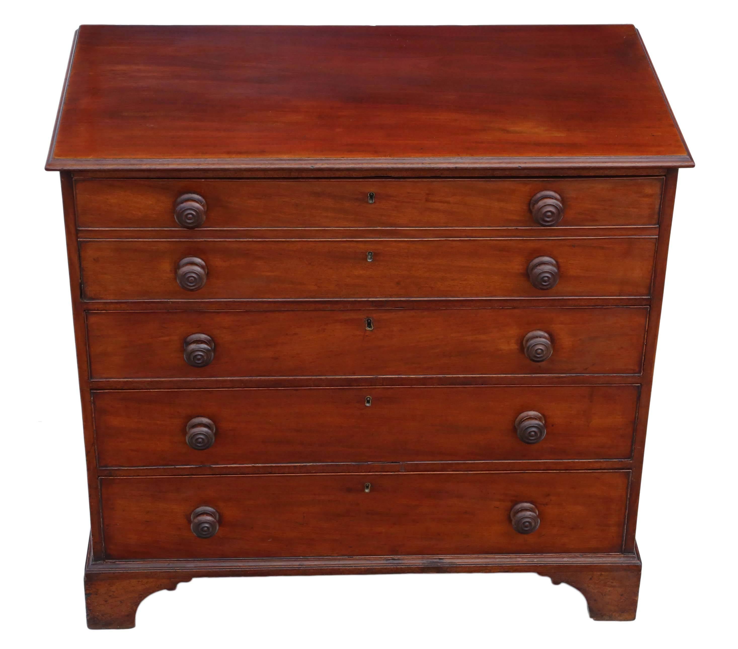 Antique Georgian mahogany secretaire desk writing table chest of drawers.

A lovely item, that is full of age, charm and character. Old patinated leatherette writing surface.

Solid with no loose joints and the oak lined drawers slide freely. No