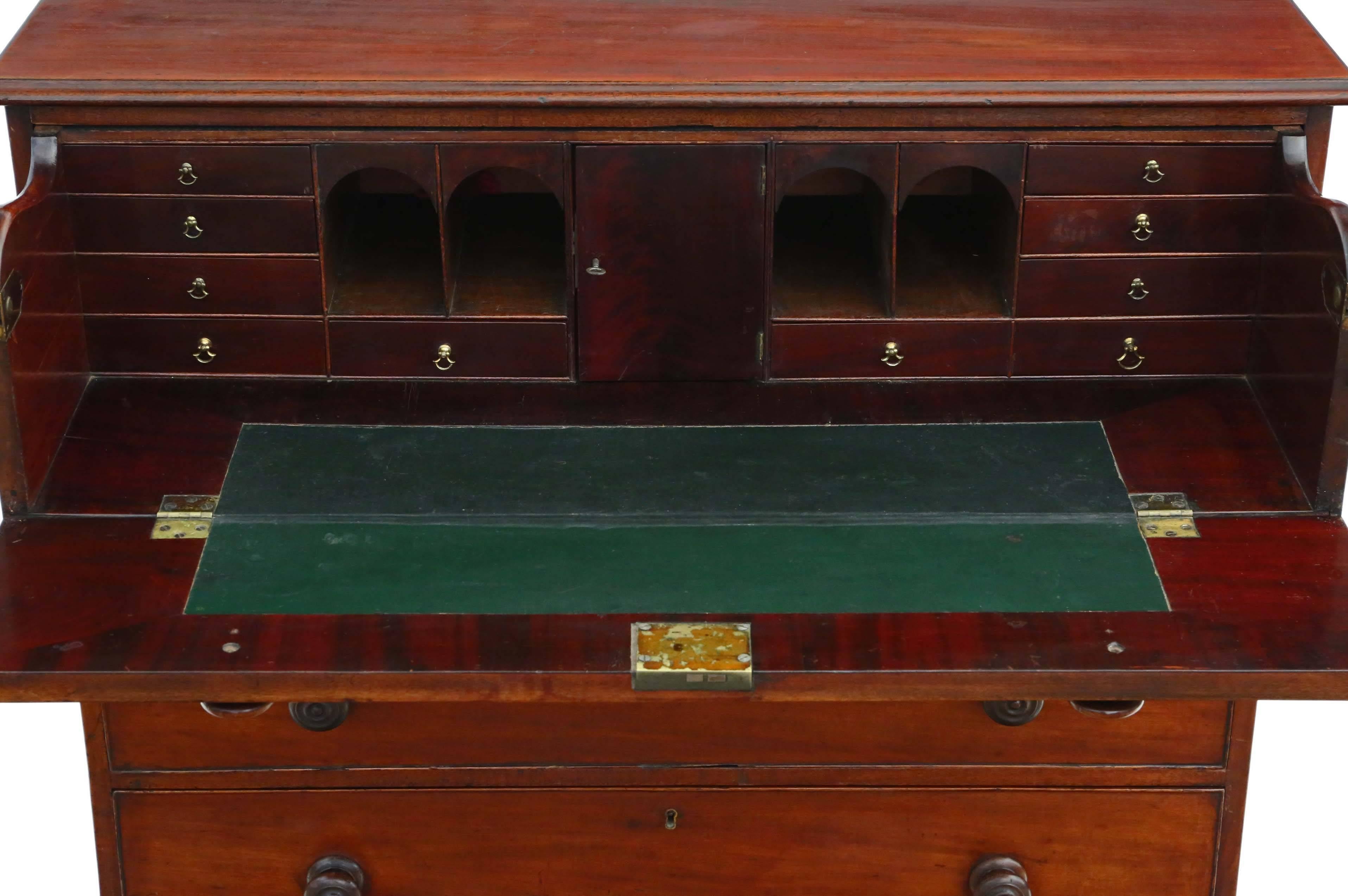 19th Century Antique Georgian Mahogany Secretaire Desk Writing Table Chest of Drawers For Sale