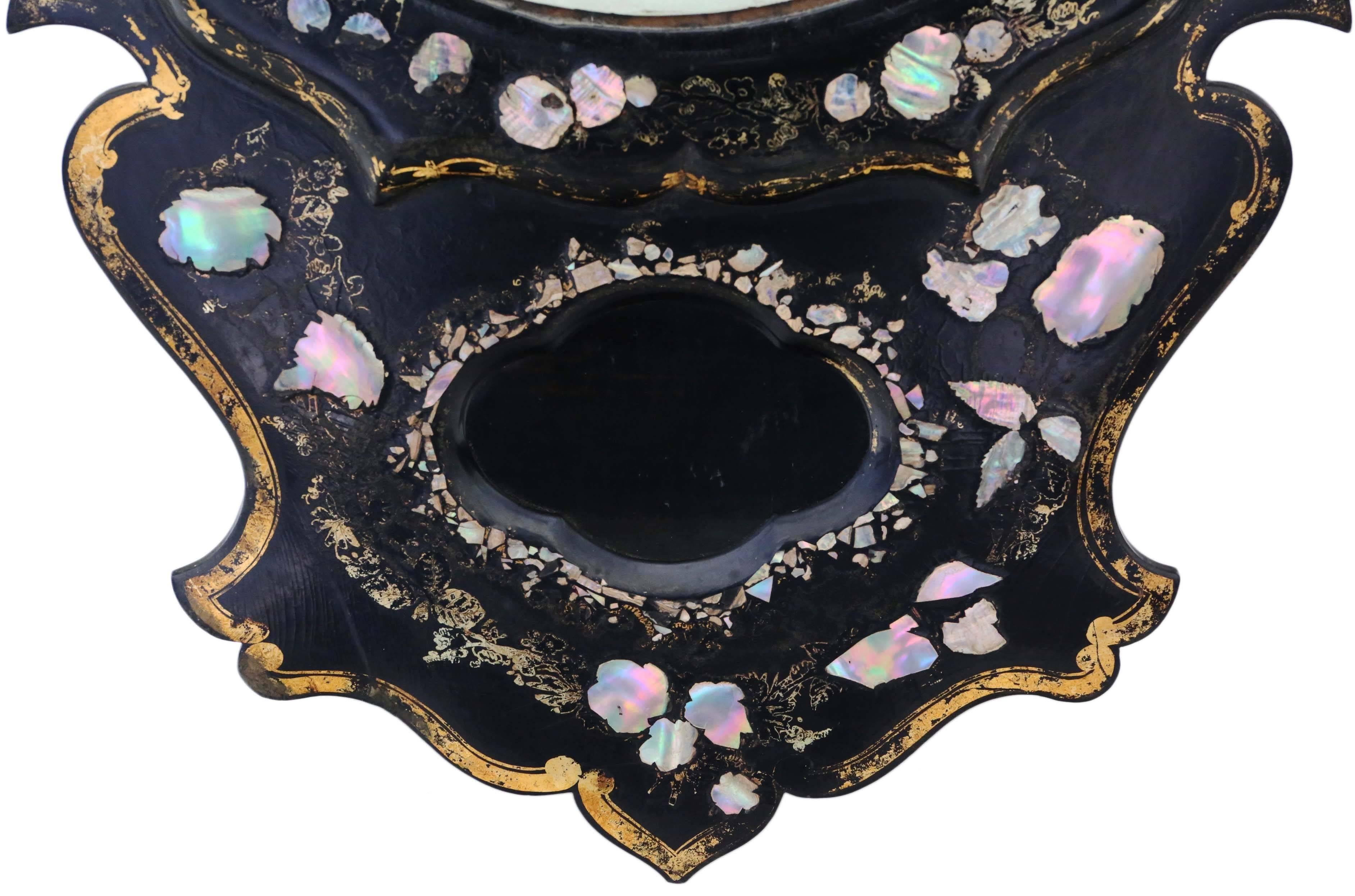 Mother-of-Pearl Antique Rare Victorian Mother of Pearl Inlaid Single Fusee Wall Clock For Sale