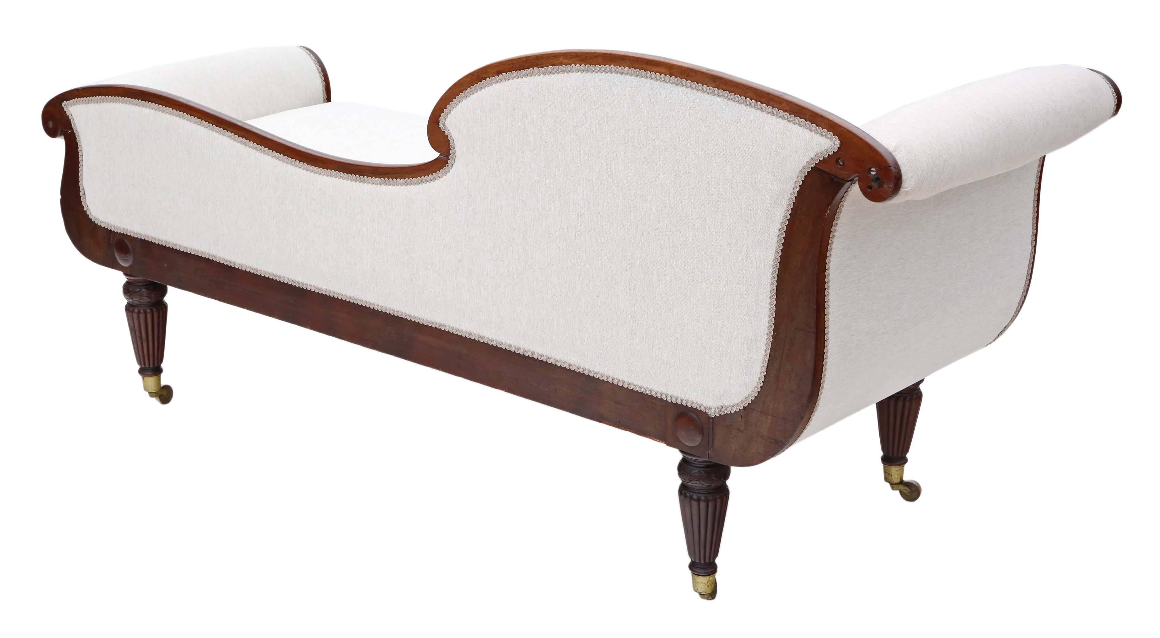 Antique Quality Regency circa 1825 Mahogany Scroll Arm Chaise Longue Sofa 1