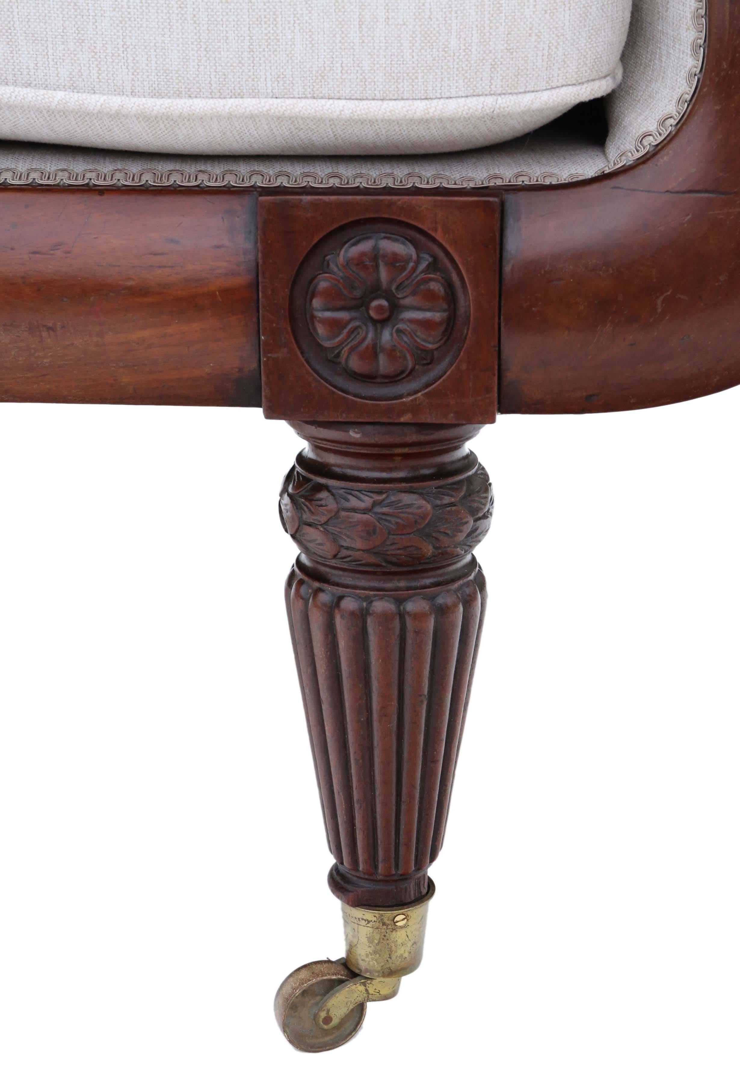 British Antique Quality Regency circa 1825 Mahogany Scroll Arm Chaise Longue Sofa