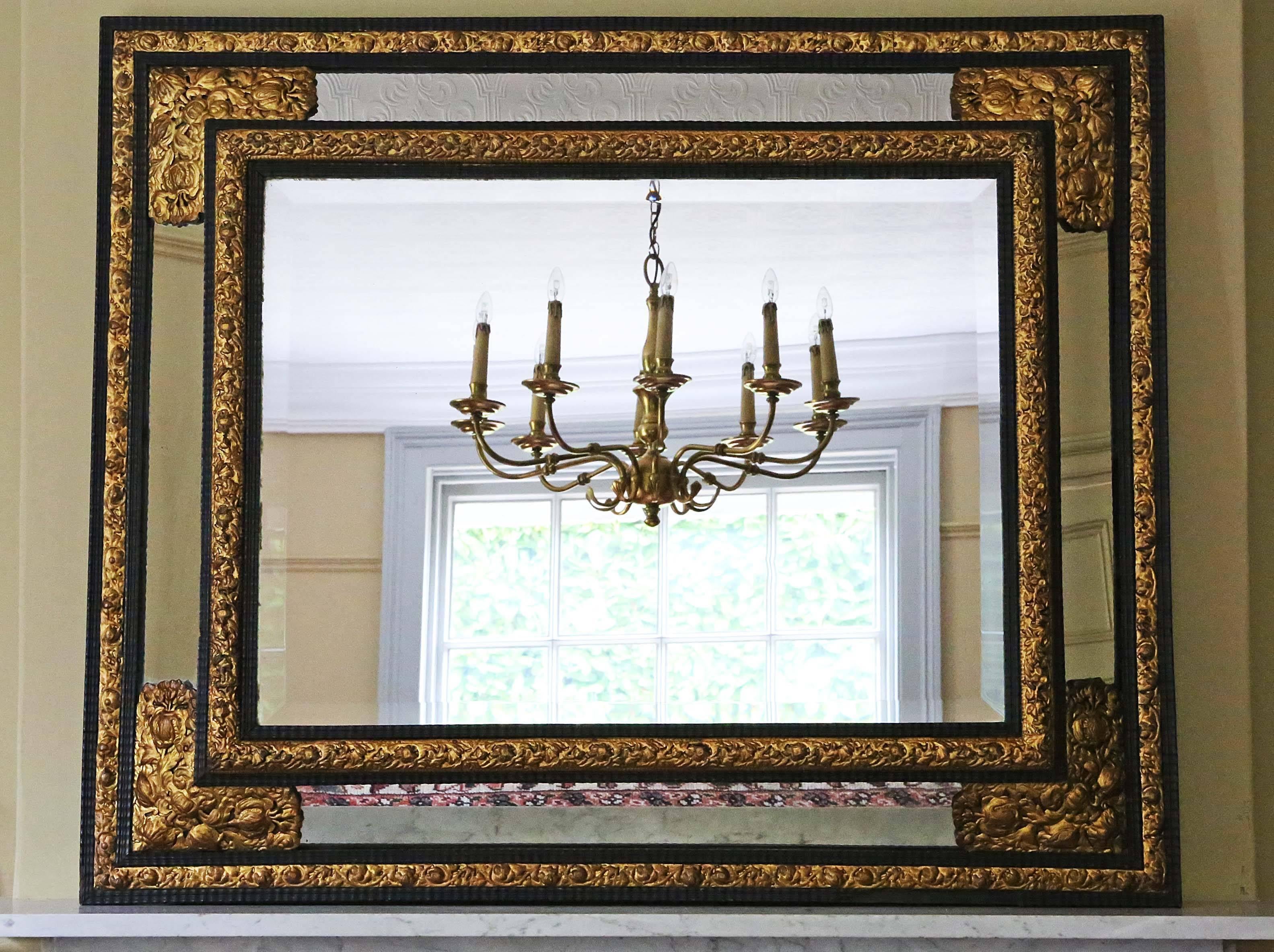 Antique Victorian Ebonized / Gilt Cushion Wall Mirror Overmantel Dutch For Sale 3
