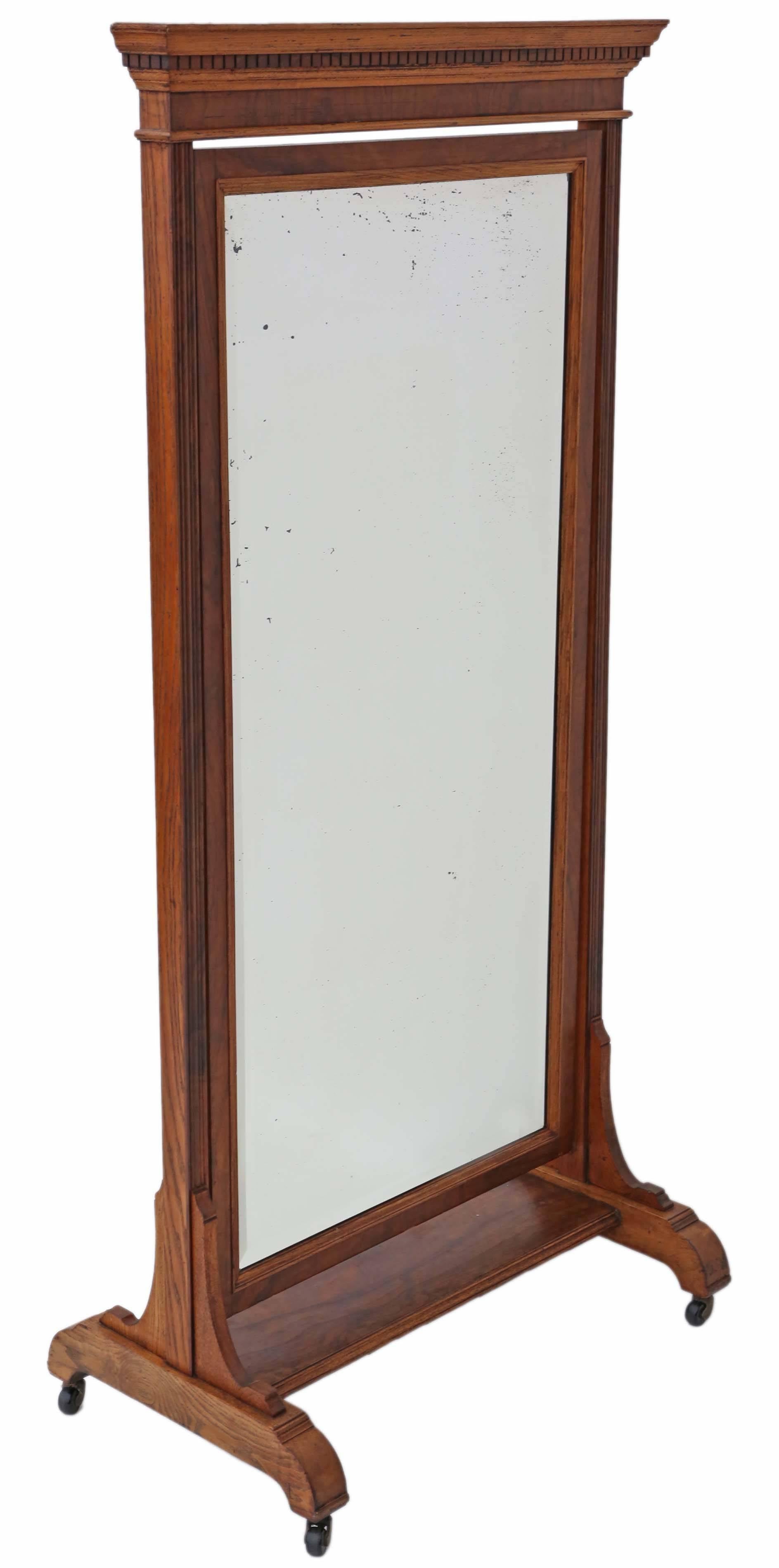 Antique Large Quality Victorian Walnut and Oak Cheval Mirror For Sale 3
