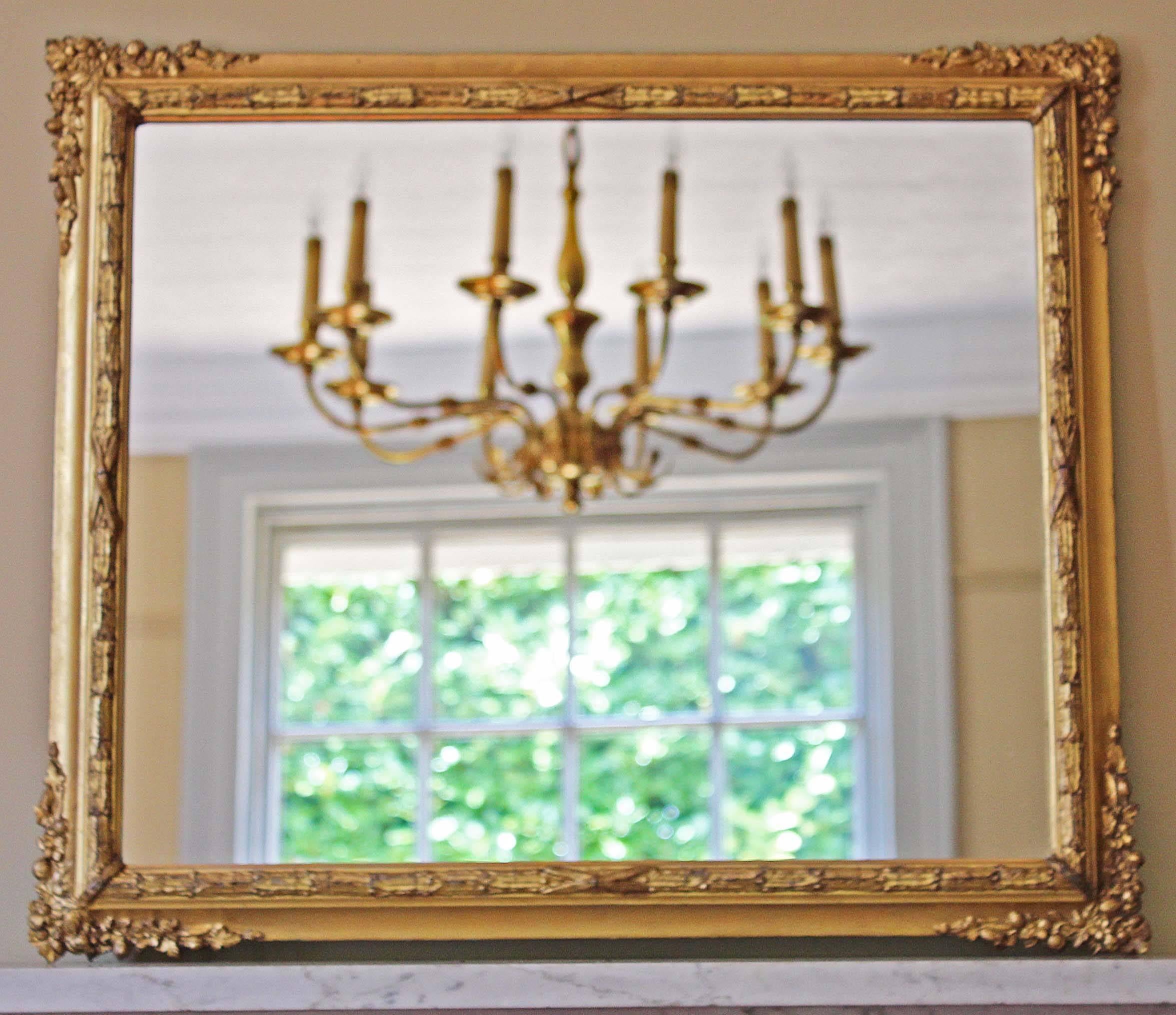 Antique Victorian Gilt Framed Wall Mirror Overmantel For Sale 1