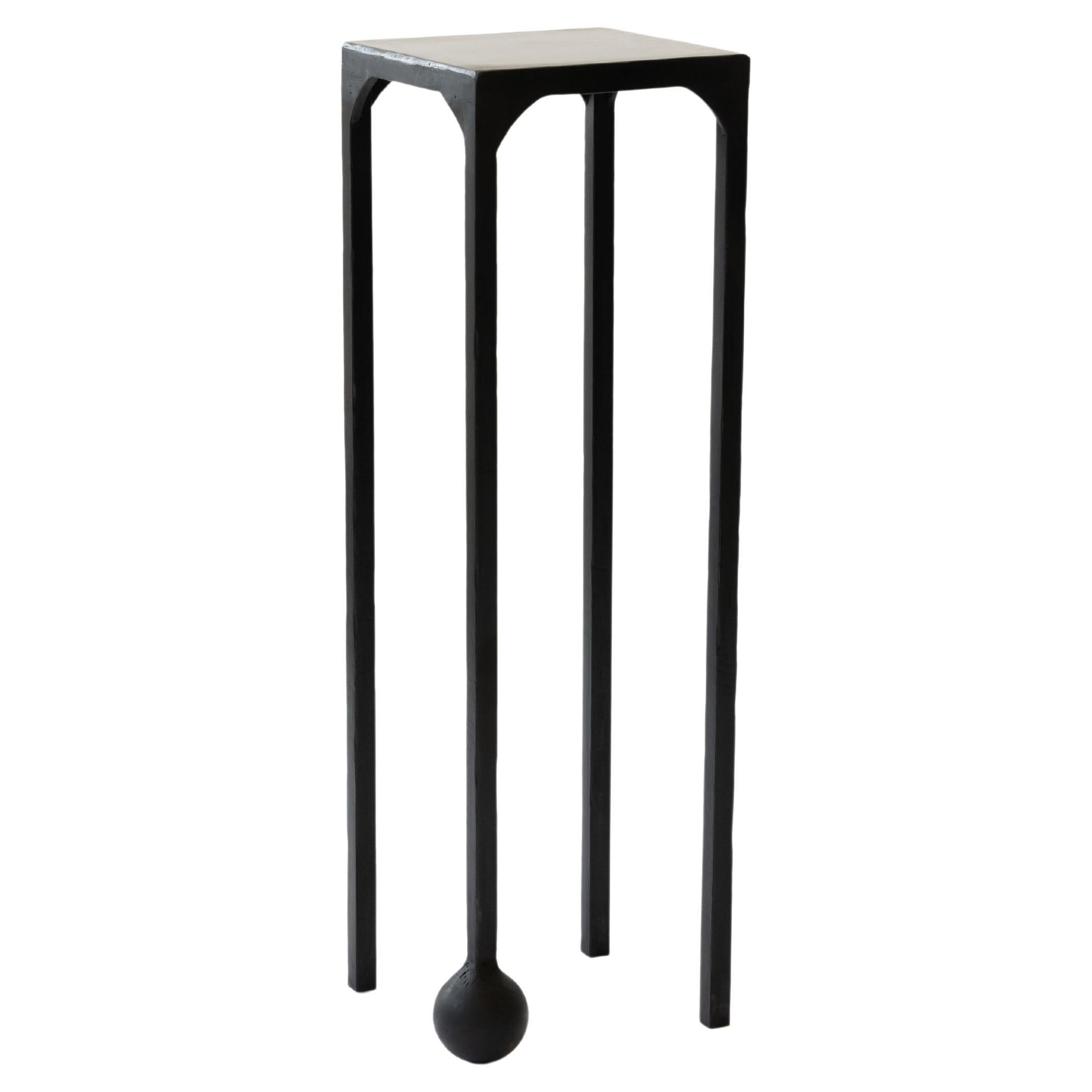 Pedestal Table Modern Dynamic Geometric Handcrafted Blackened and Waxed Steel