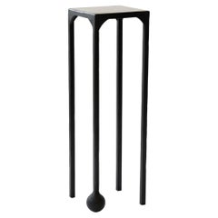 Pedestal Table Modern Dynamic Geometric Handcrafted Blackened and Waxed Steel