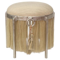 Round Stool Modern Medieval Handmade Horsehair Iron Handwoven Fringe Tassel