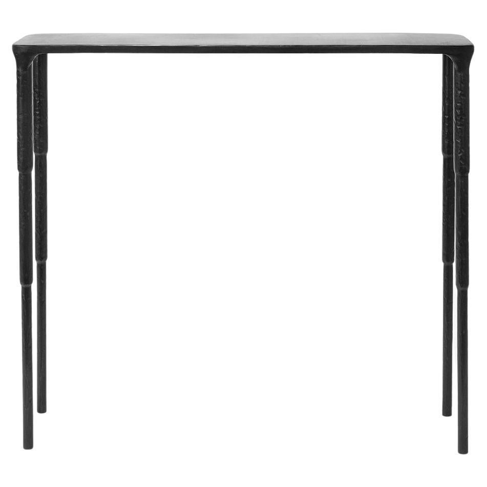 Console Entry Table Modern Tapered Legs Contemp Hand-Sculpted Carved Black Iron For Sale