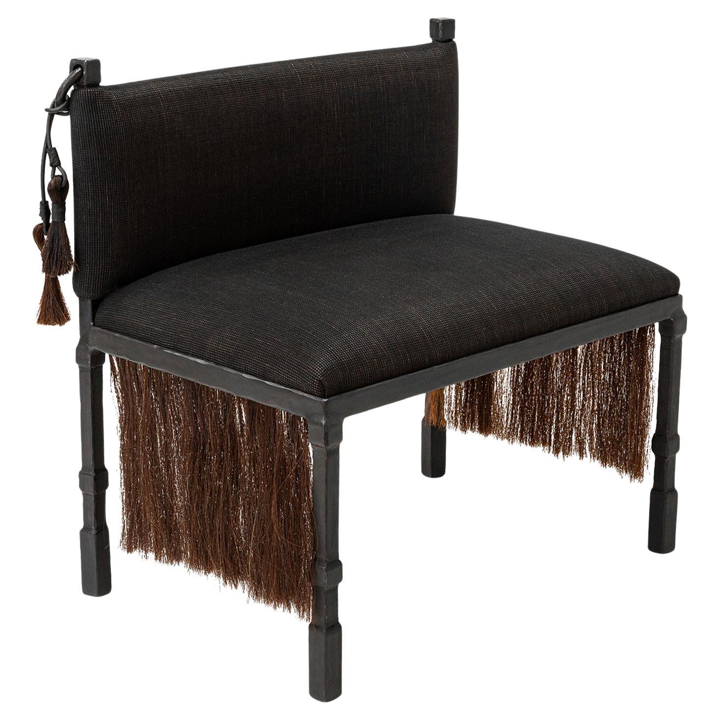 Silla Lateral Moderna Medieval Hecha a Mano Crin de Caballo Hierro Tejida a Mano Flecos Acento Crin