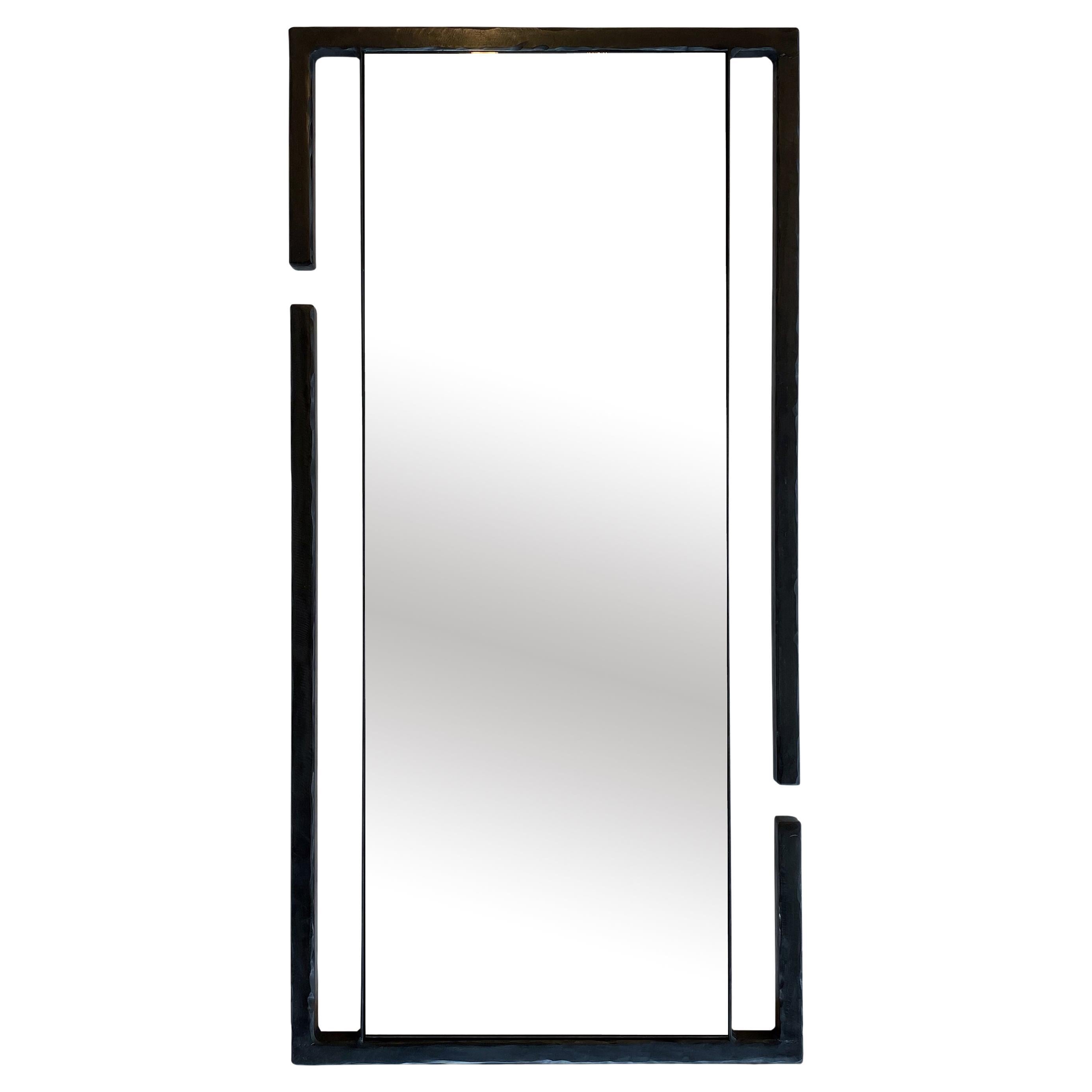 Wall or Floor Mirror Modern Minimalist Breaks Dramatic Geometric Blackened Steel