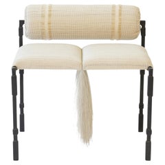 Crema Silla Lateral Hierro Moderno Tejido a Mano Crin de Caballo Acento Textil Mane