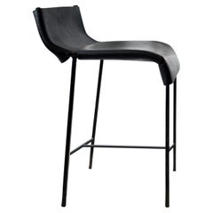 A Pair of Counter Stools - Blackened Steel and Leather