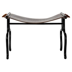 Bank Organic Contemporary Geschwärzter Stahl und Sattelleder mit Rosshaar