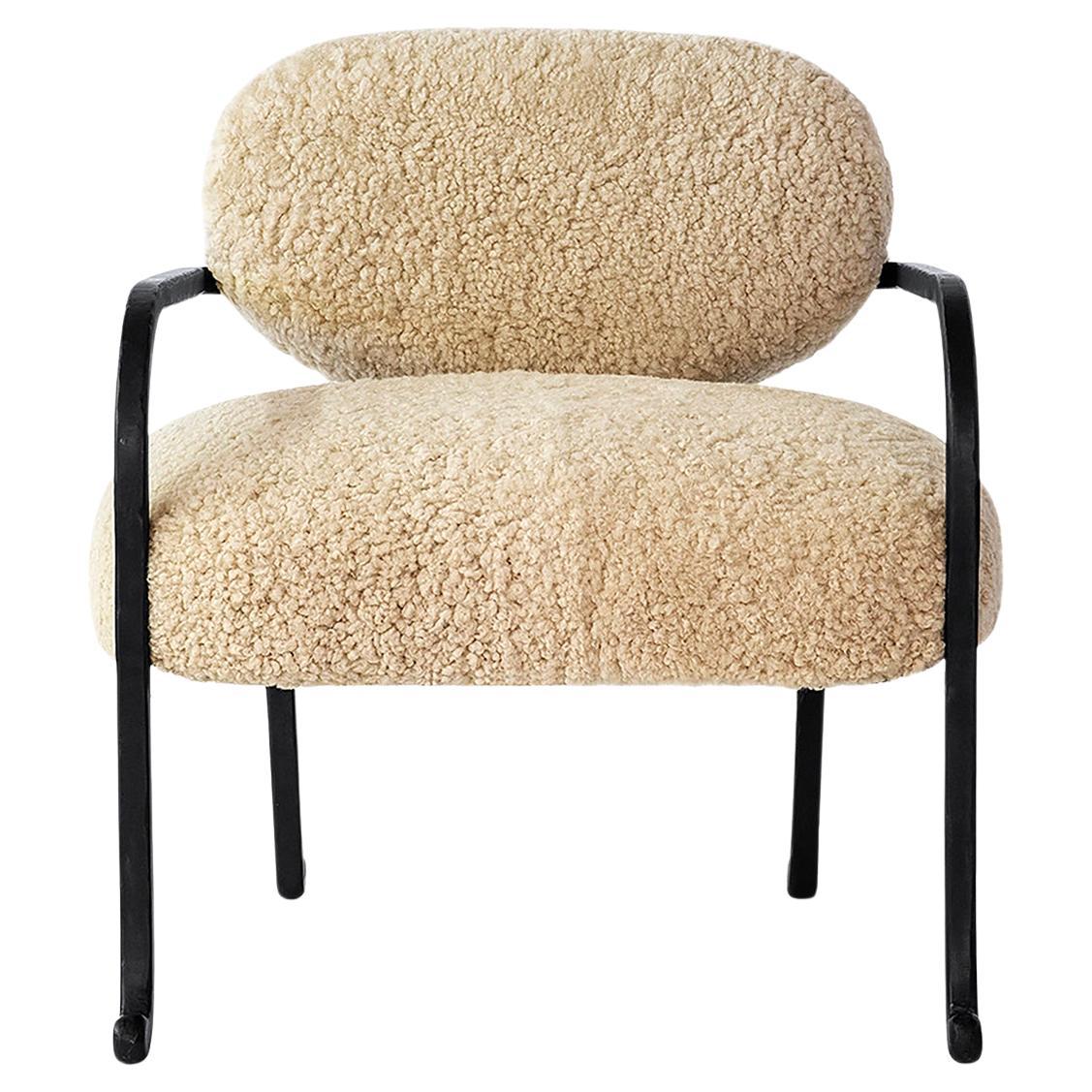 Arm Chair Shearling/ COM Modern Contemporary Blackened Steel Waxed