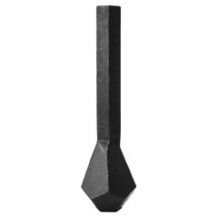 Geometric Vessel Sculpture Contemporary Stark Rough Carved Blackened Waxed Iron