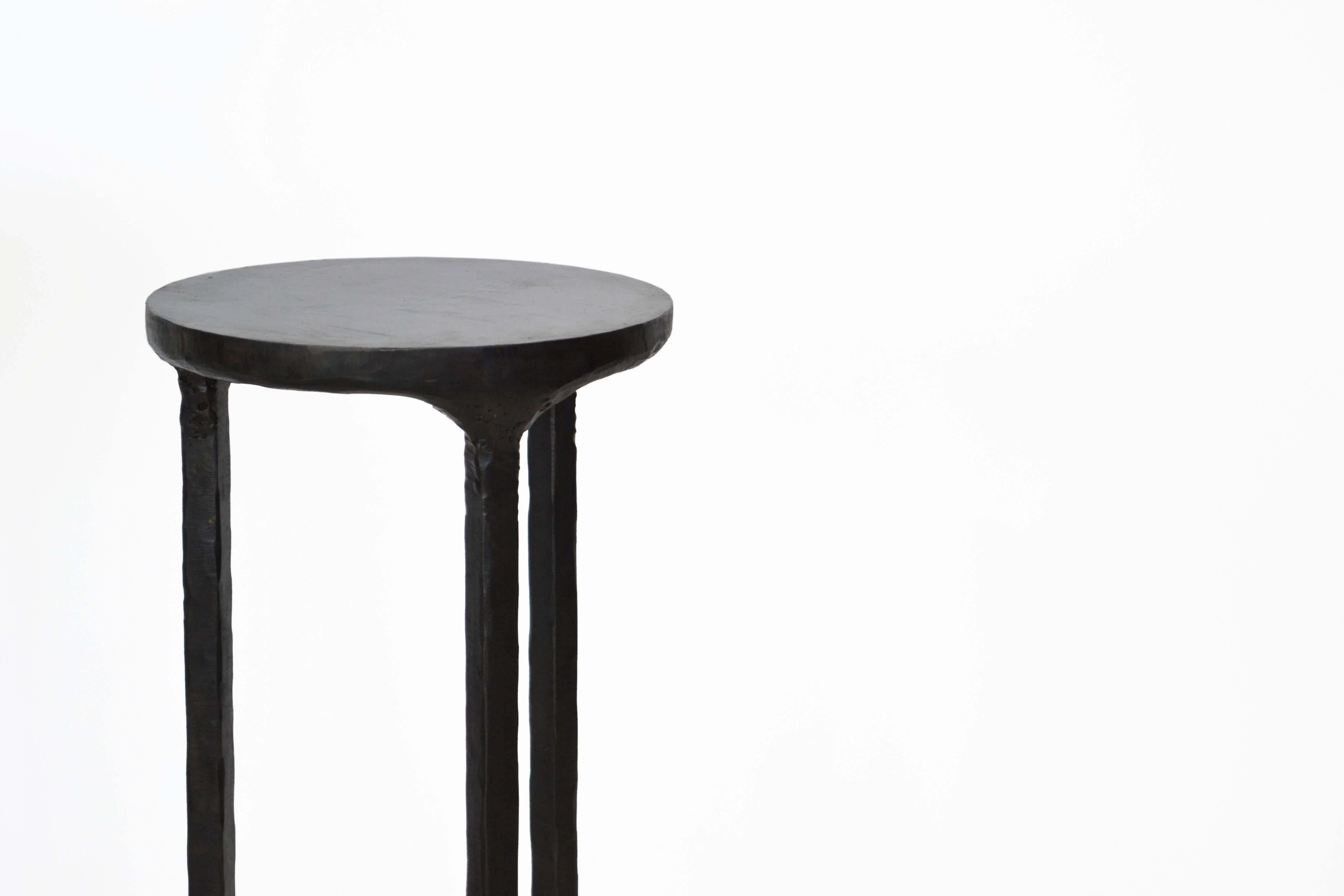 American Cocktail Table Pair Modern Hand-Shaped Round Handmade Blackened and Waxed Steel  For Sale