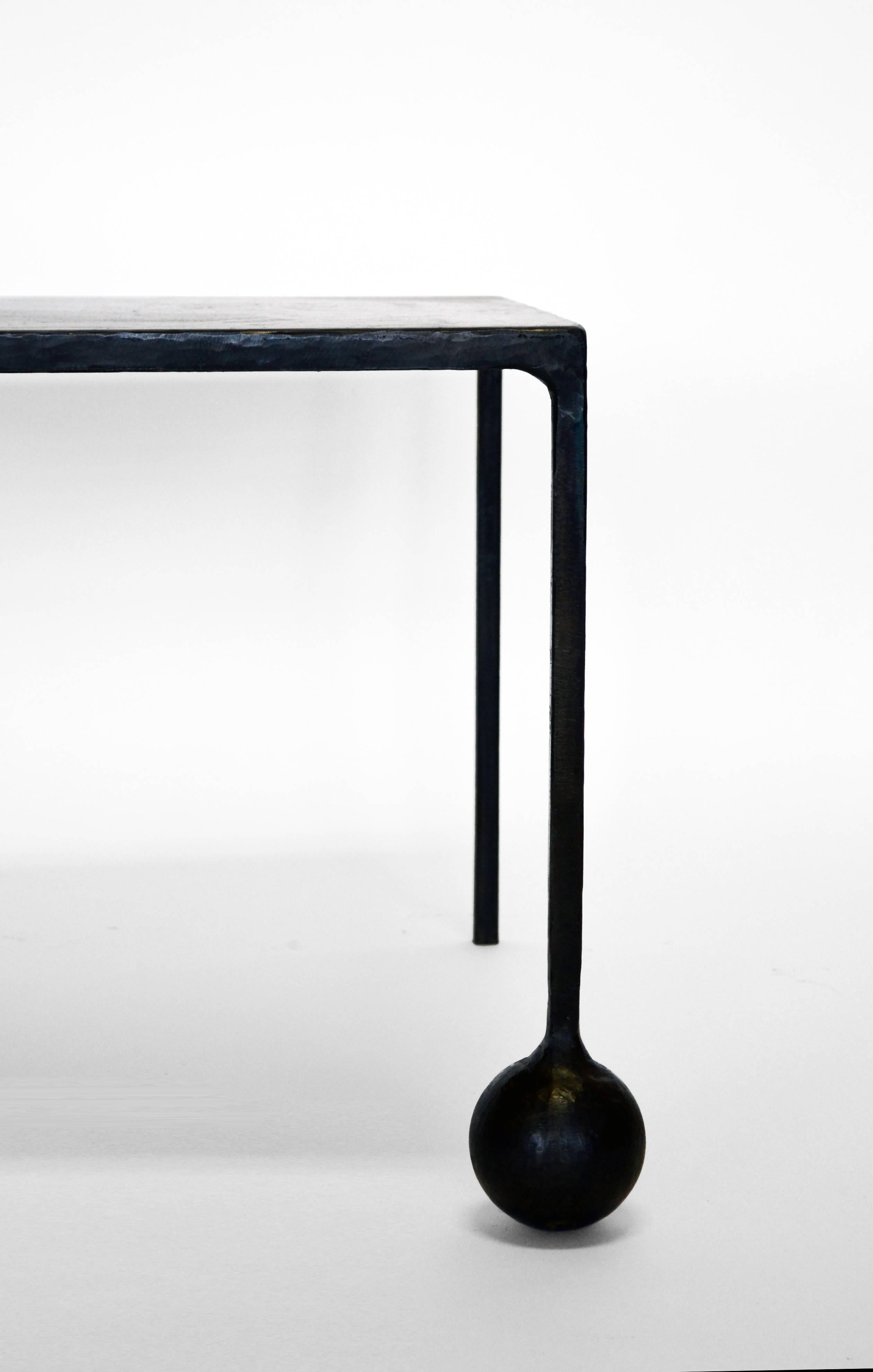 Pair of End/Side Tables Modern Geometric Handmade Carved Blackened Steel 1