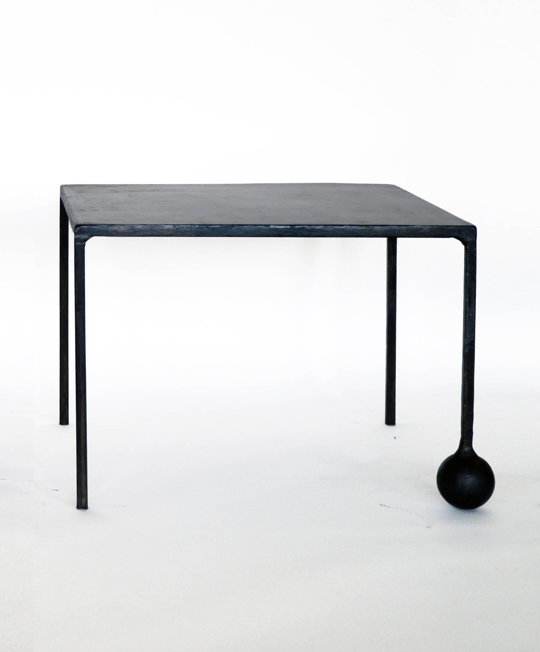 American Pair of End/Side Tables Modern Geometric Handmade Carved Blackened Steel