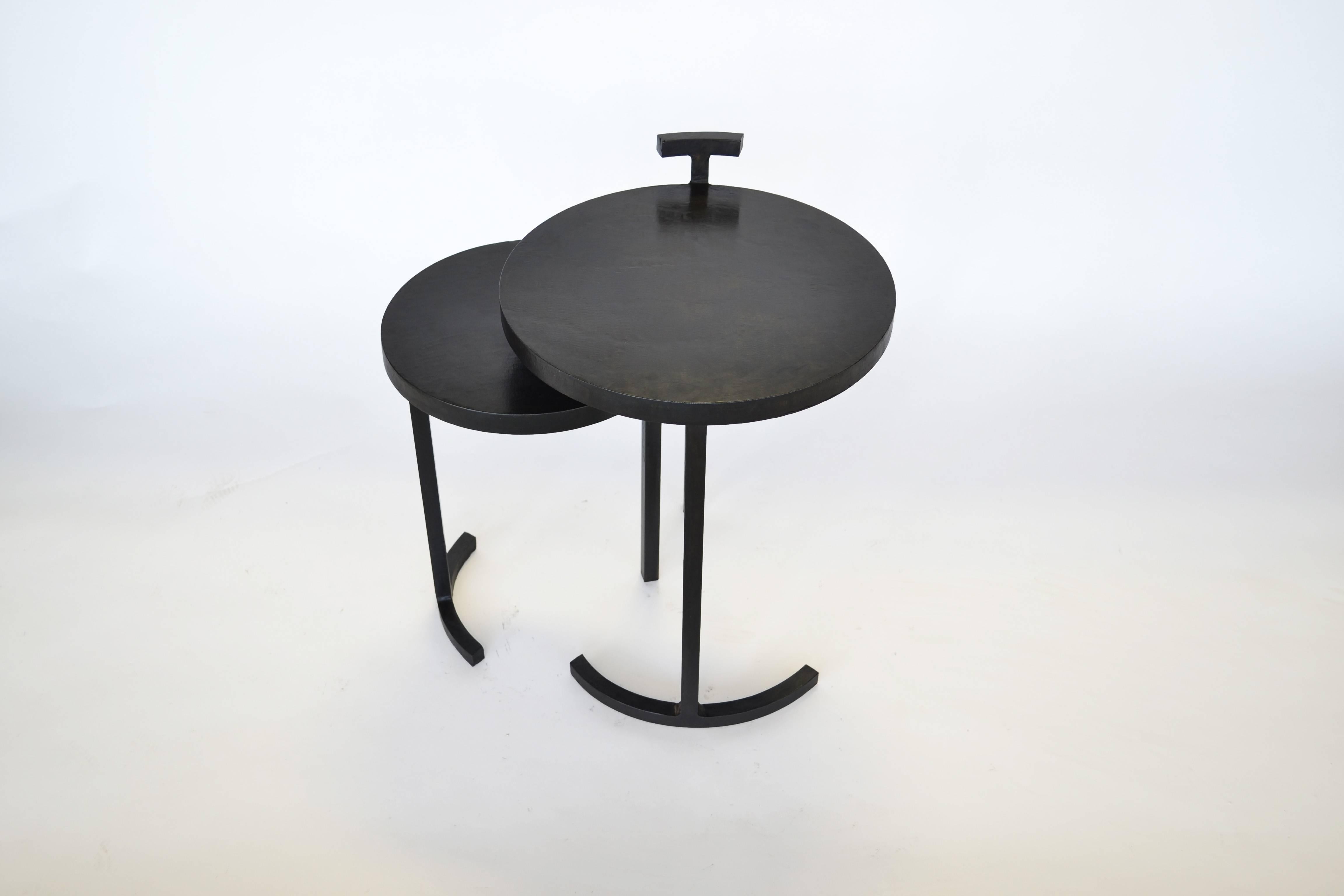 American Nesting Side Table Set Modern Round Pair End Table Cast Blackened Waxed Steel