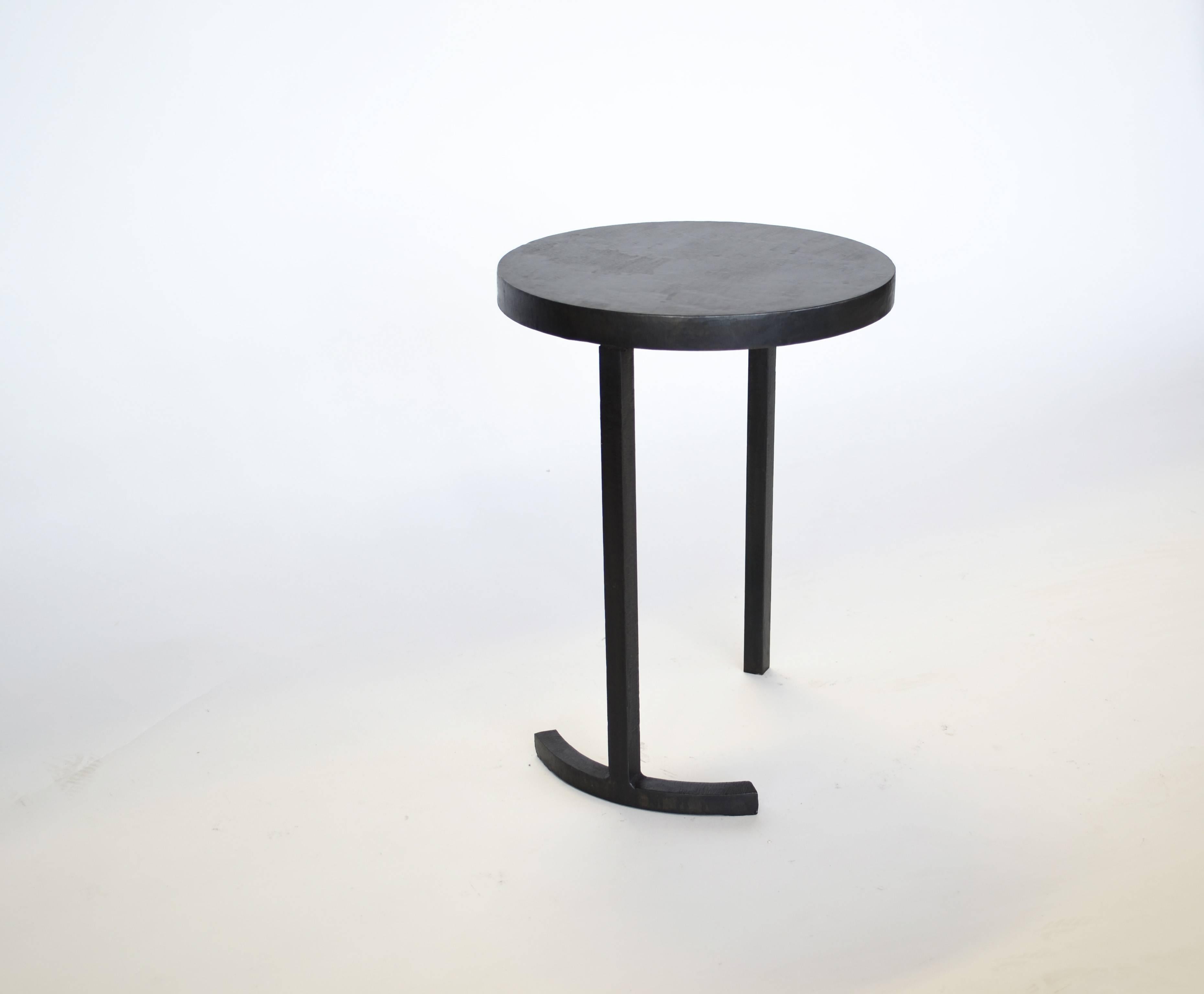 Contemporary Nesting Side Table Set Modern Round Pair End Table Cast Blackened Waxed Steel