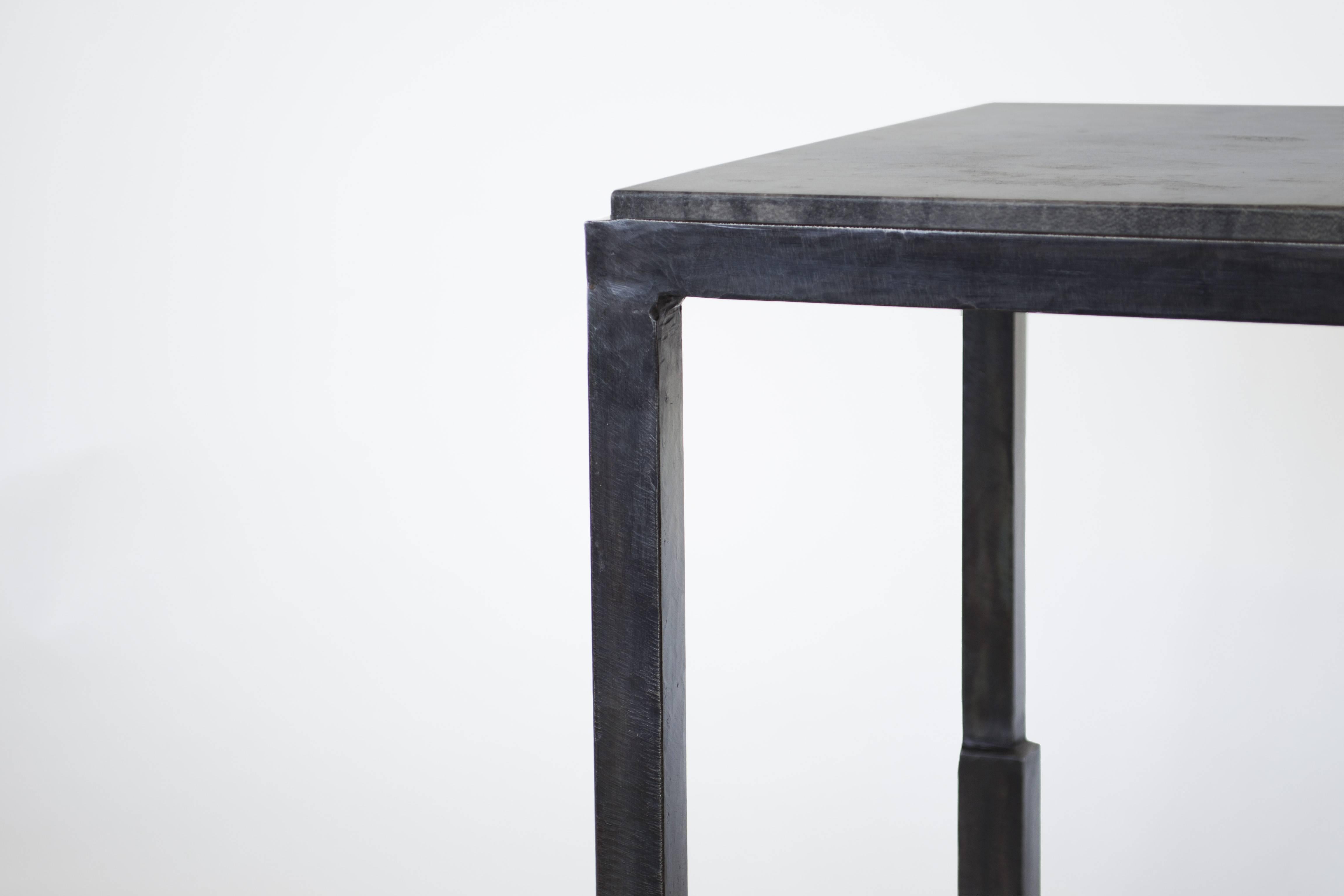 Contemporary Parchment Side Table Modern Geometric Stark Thick Handmade Blackened Steel Waxed
