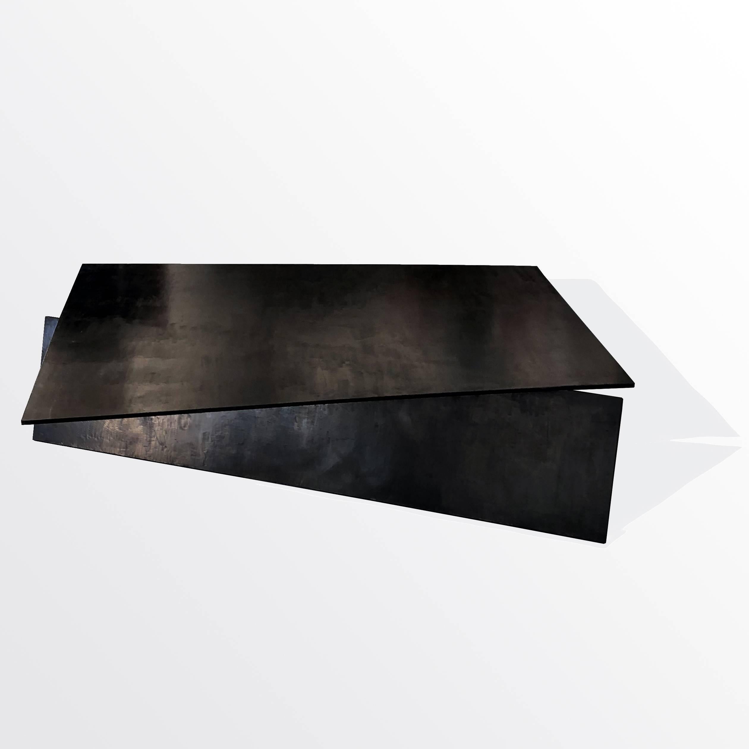 American Coffee Table Modern Geometric Planes Angles Balanced Handmade Blackened Steel For Sale