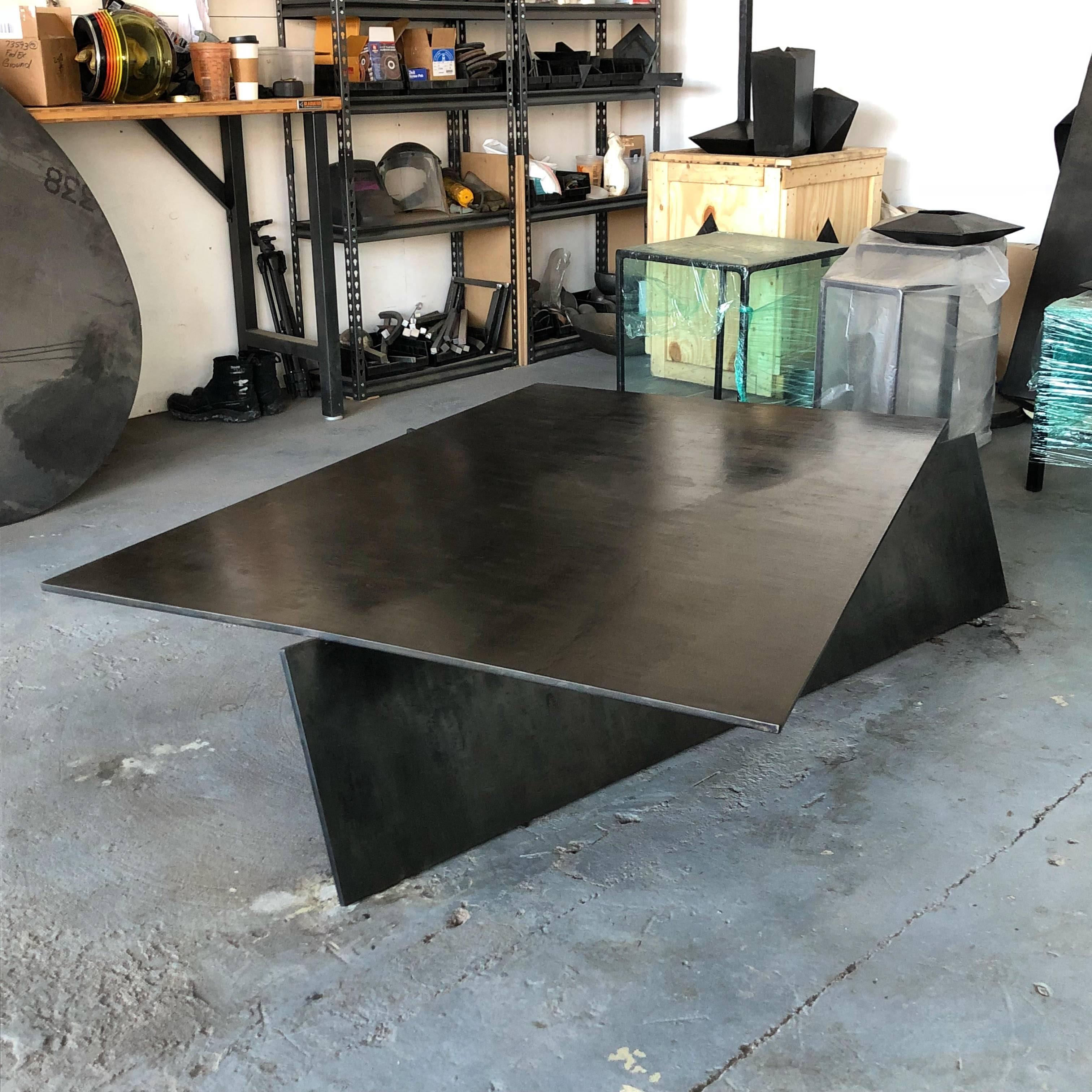 Coffee Table Modern Geometric Planes Angles Balanced Handmade Blackened Steel In New Condition For Sale In Bronx, NY