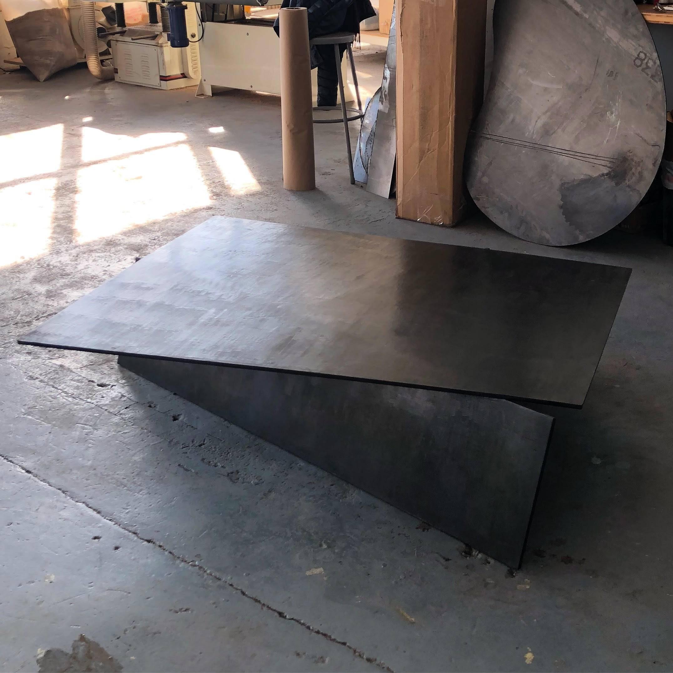 Coffee Table Modern Geometric Planes Angles Balanced Handmade Blackened Steel For Sale 1