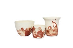 Contemporary Handmade Marbled Ceramic Vase - White, Peach and Brown