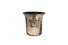 Contemporary Handmade Marbled Ceramic Vase in Peach, Black and Brown