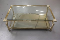 Brass-Framed Coffee Table with Glass and Mirror Inlay by Muebles Curvasa