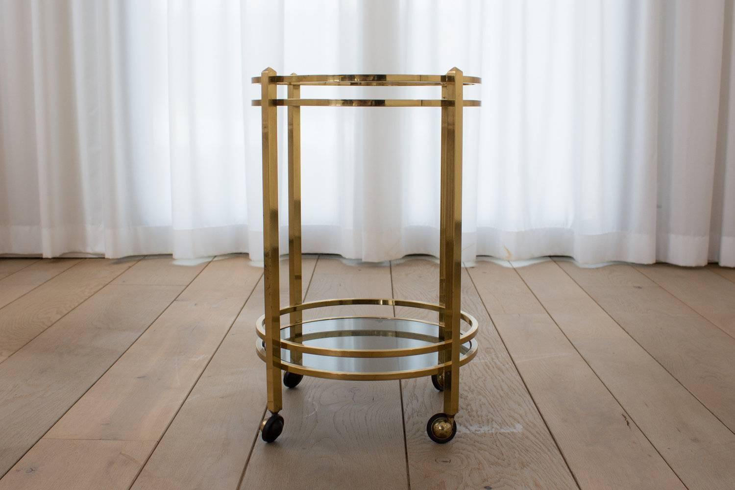 French Vintage Brass and Smoked Glass Two-Tier Side Table For Sale