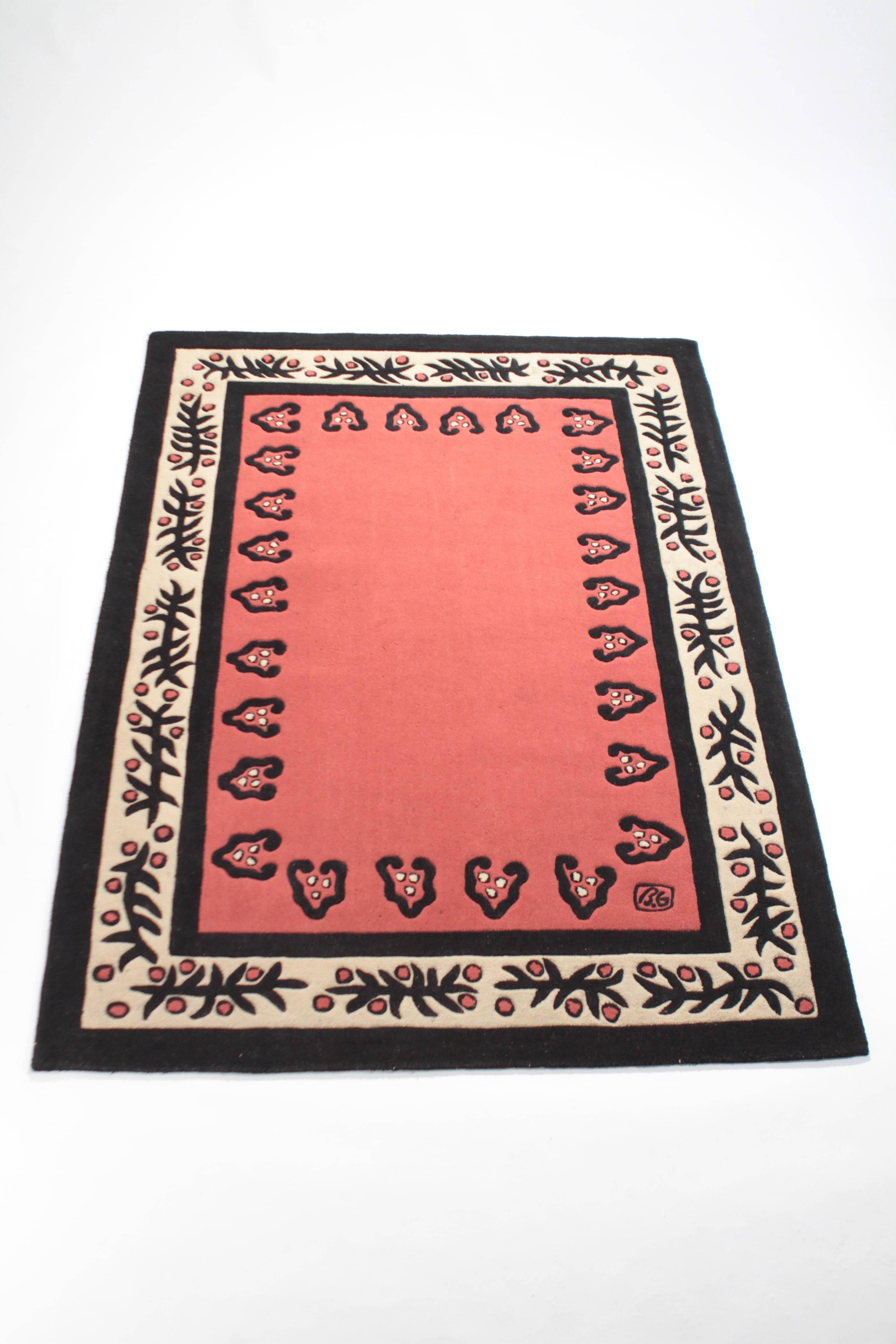 Rêverie carpet designed by Garouste and Bonetti in tufted wool, manufactured by Sam Laïk in 1993. This beautiful piece features a very poetic red pattern and is signed BG.
This rug has been professionally cleaned and few marks from previous use can