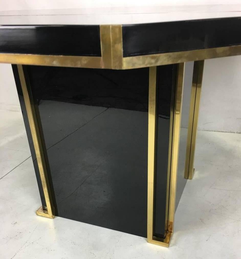 Lacquered and Brass Dining Table JC Mahey, 1970s 1