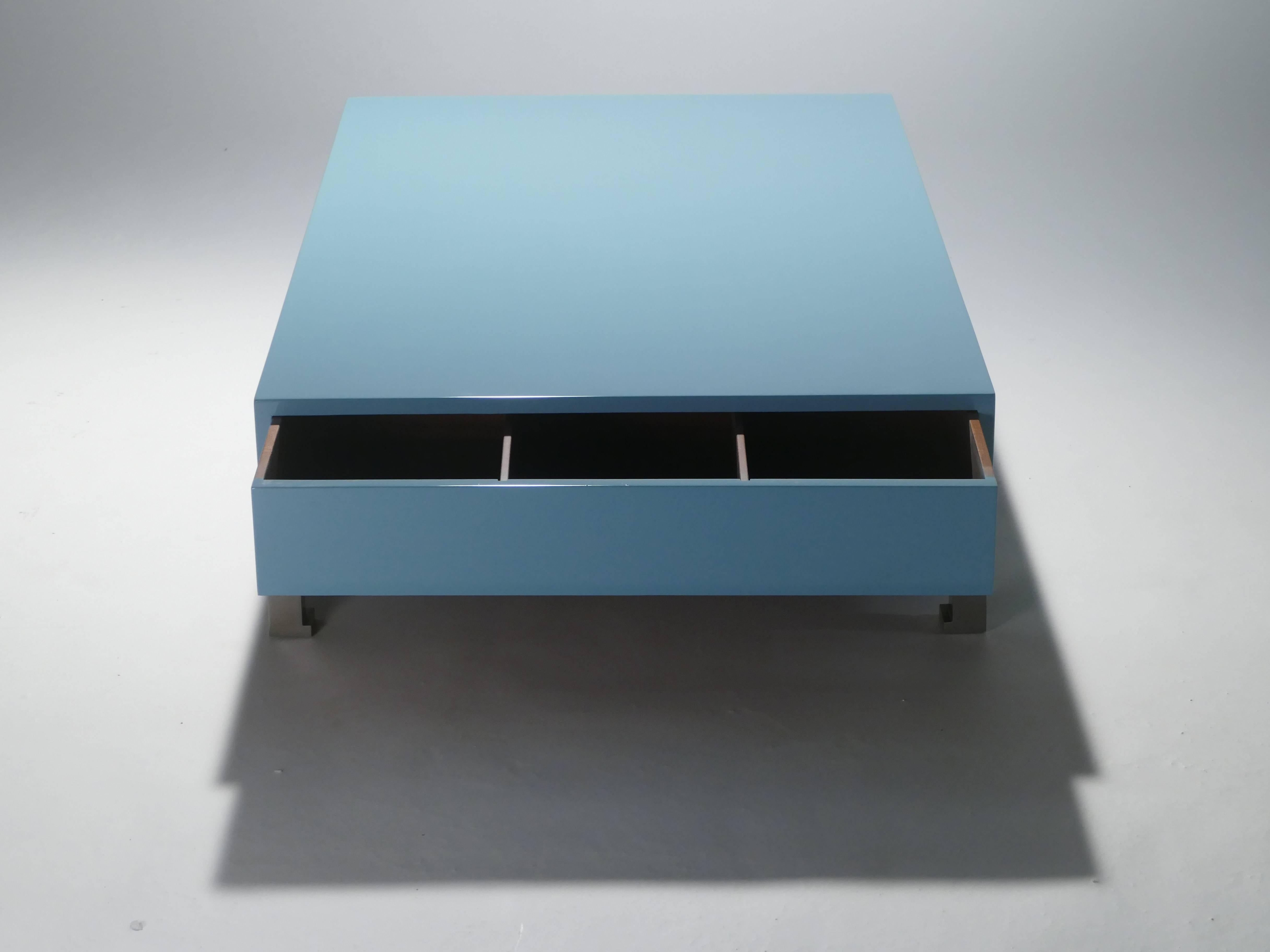Guy Lefevre Blue Lacquer Coffee Table, 1970s In Excellent Condition In Paris, IDF