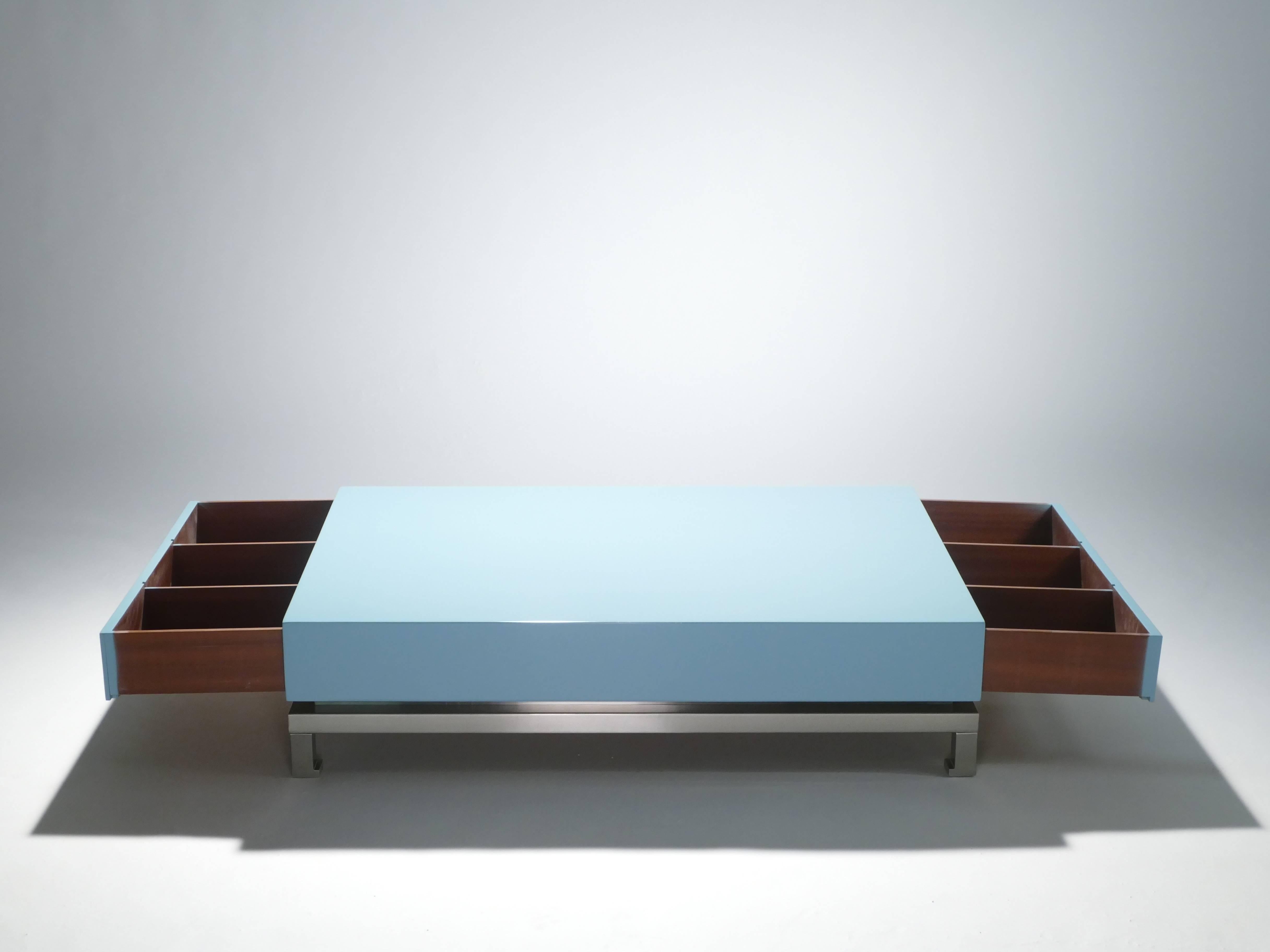 Late 20th Century Guy Lefevre Blue Lacquer Coffee Table, 1970s