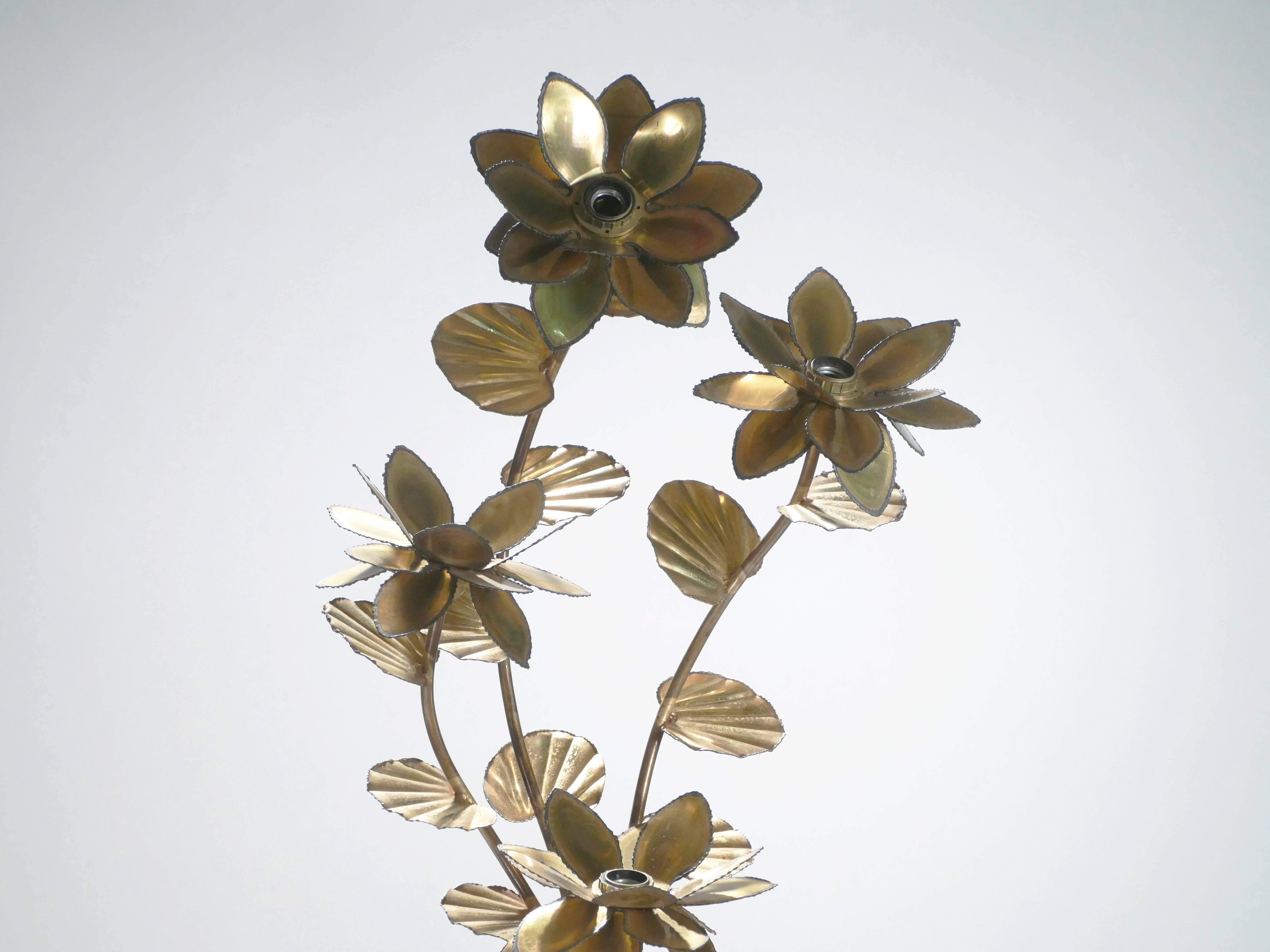 Mid-Century Modern Maison Jansen Brass Flower Floor Lamp, 1970s