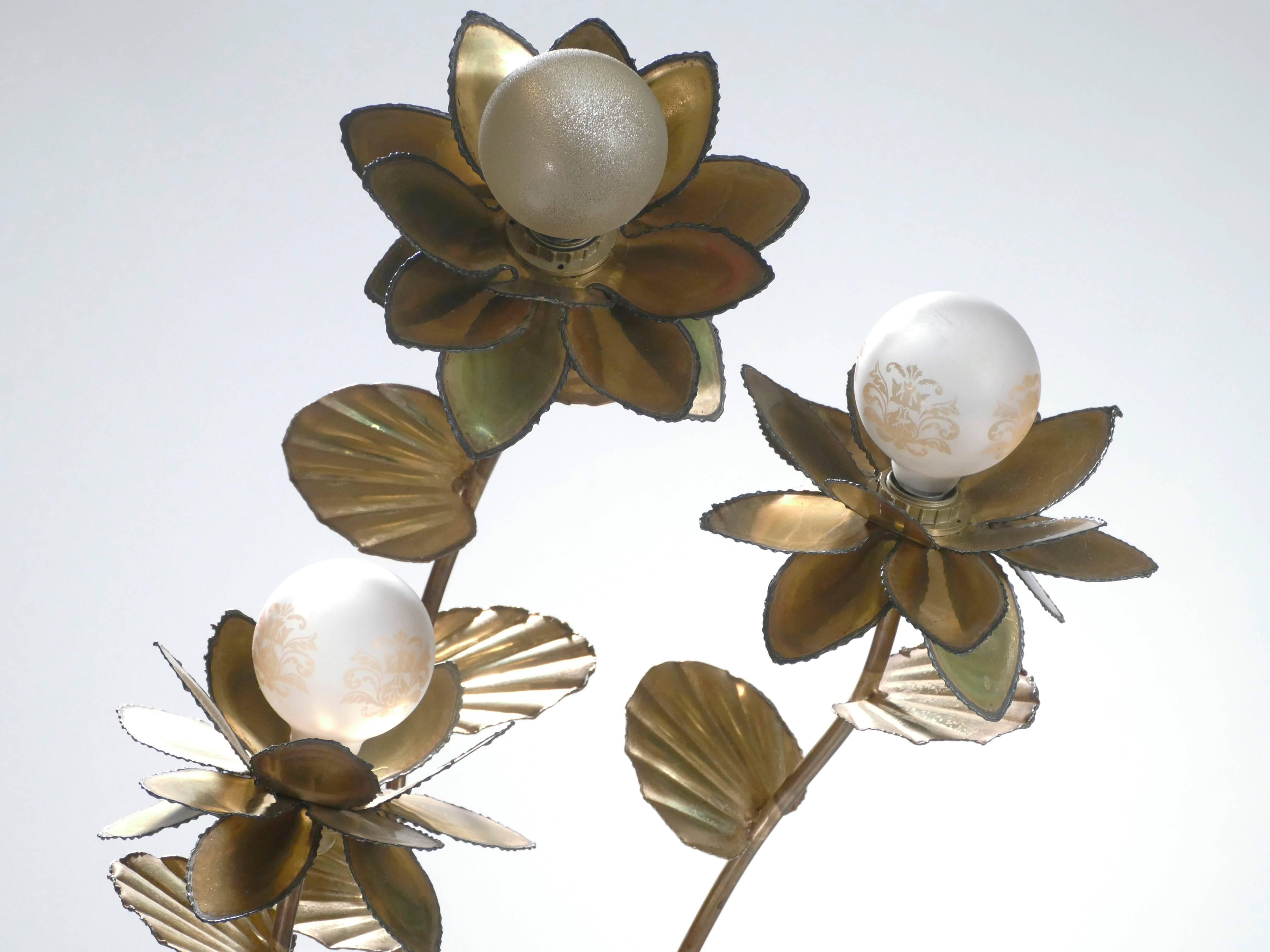 French Maison Jansen Brass Flower Floor Lamp, 1970s